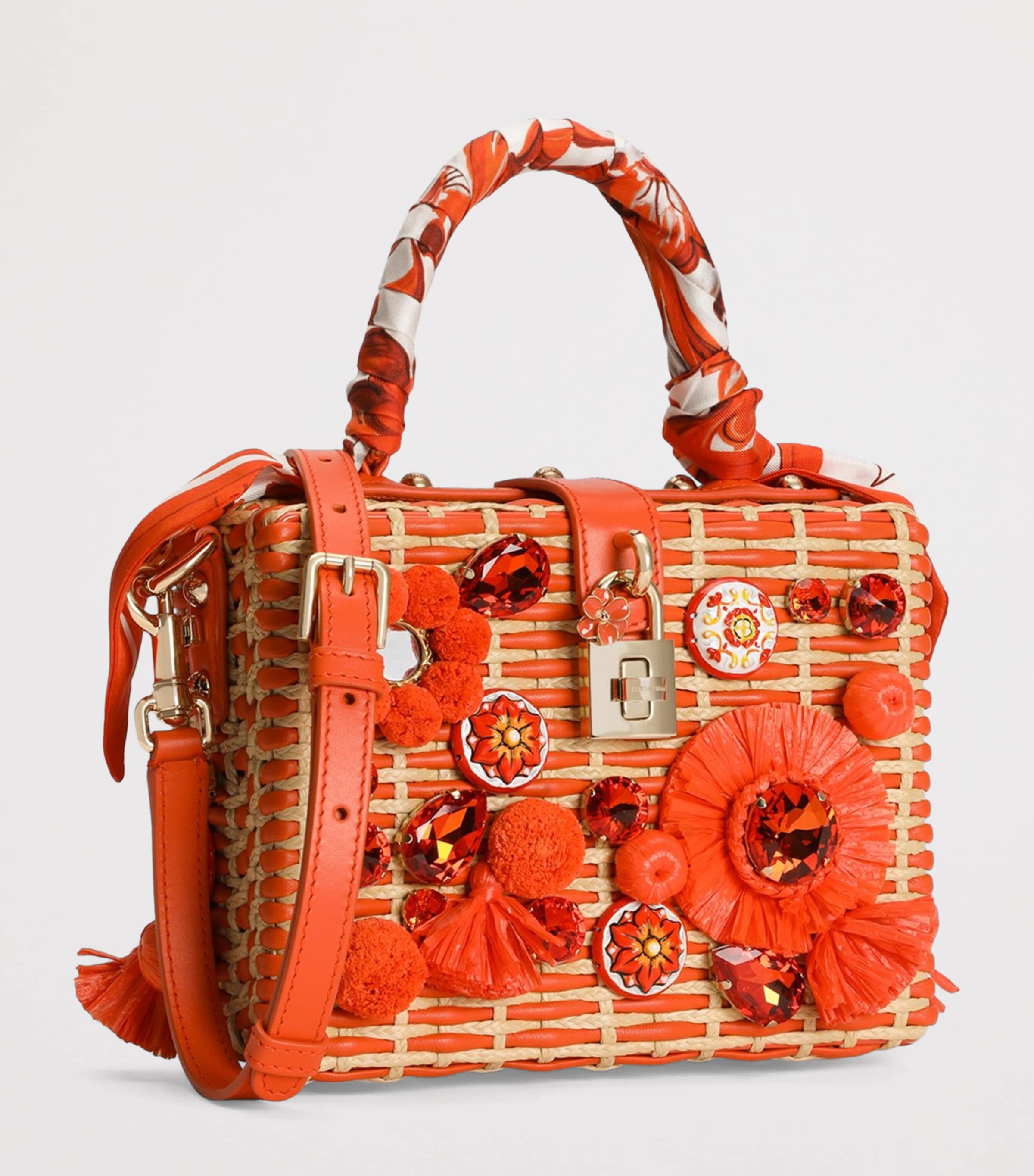 Dolce&Gabbana Raffia-Leather Embellished Top-Handle Bag Orange/natural Image 3
