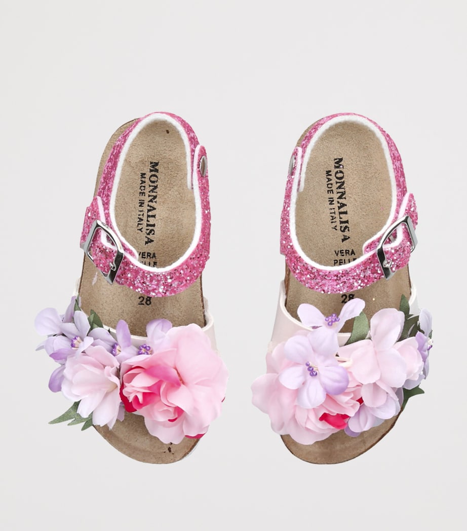 Floral-Appliqué Sandals FUSHIA CMB Image 4