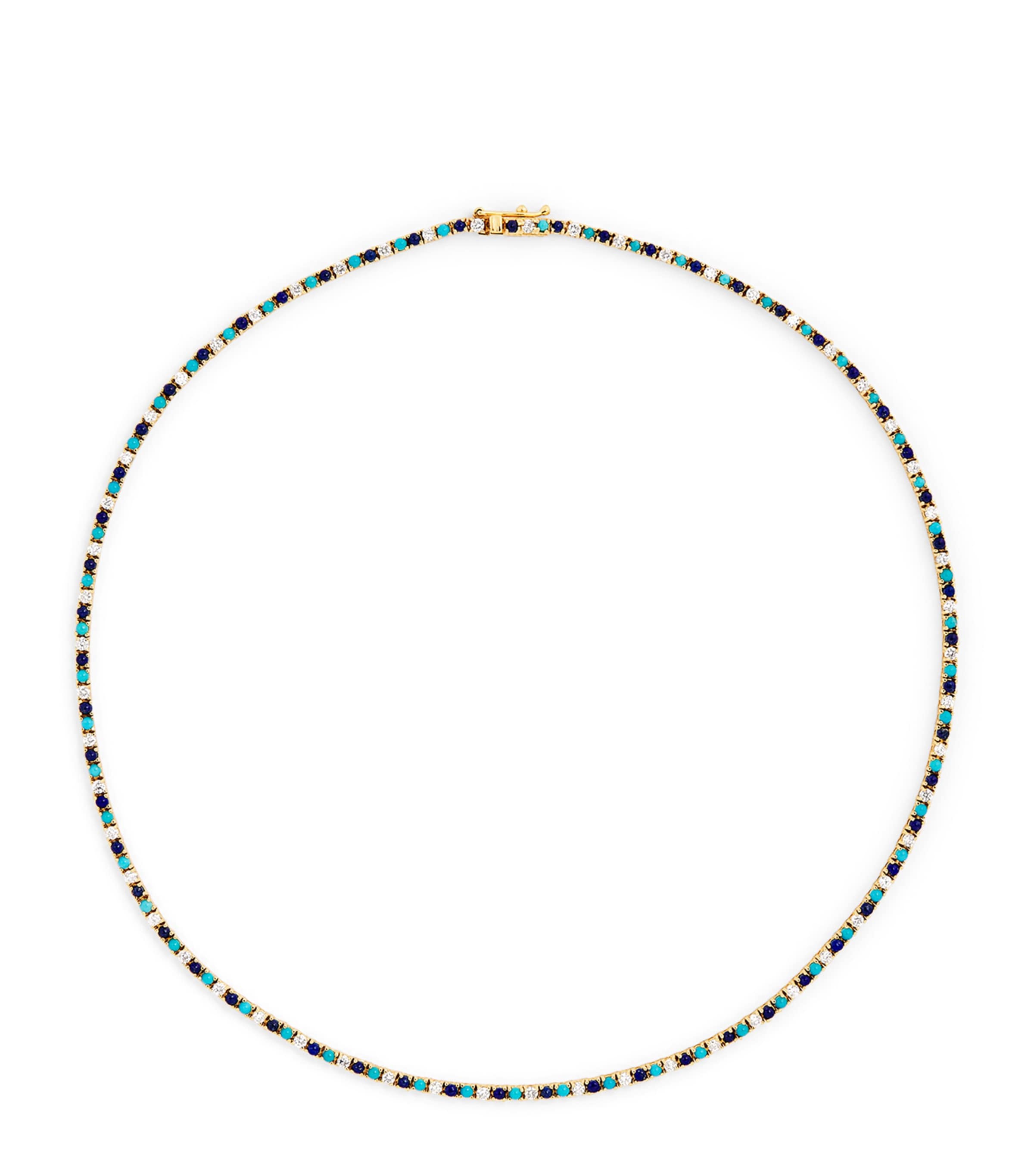 Jennifer Meyer Yellow Gold, Diamond And Turquoise Four-prong Tennis Bracelet In Multi