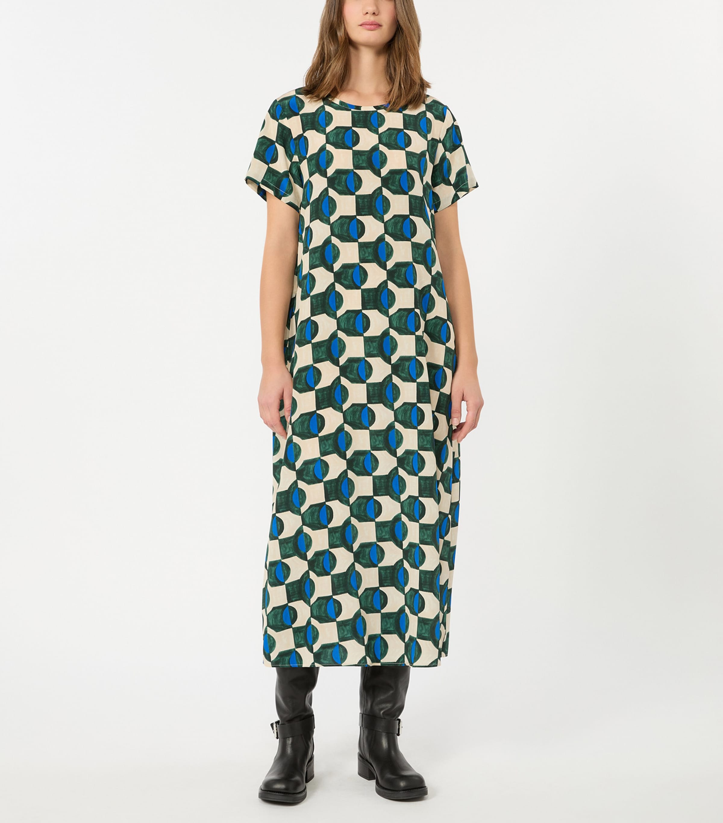 Weekend Max Mara Womens Silk Printed Midi Dress Dark Green Image 2