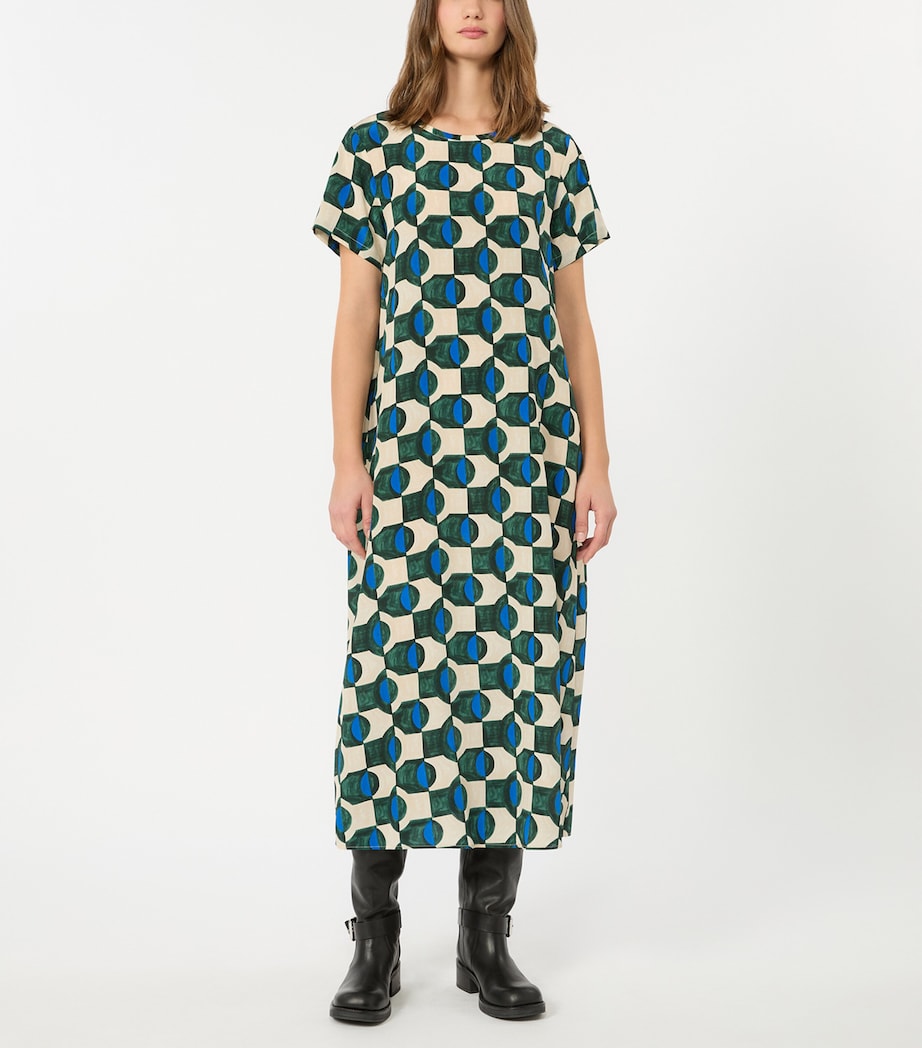 Weekend Max Mara Womens Silk Printed Midi Dress Dark Green Image 2
