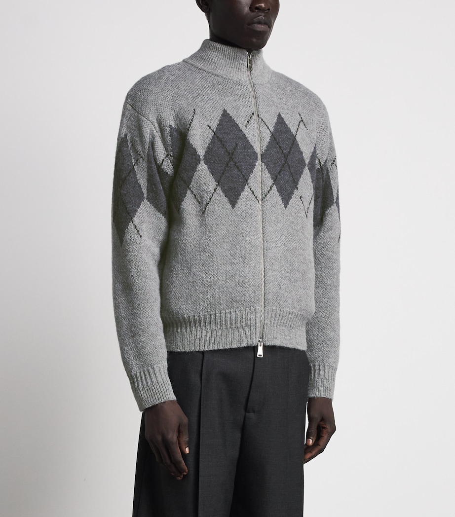 Coor Mens Argyle Zip-Up Sweater Melange Light Grey Image 4