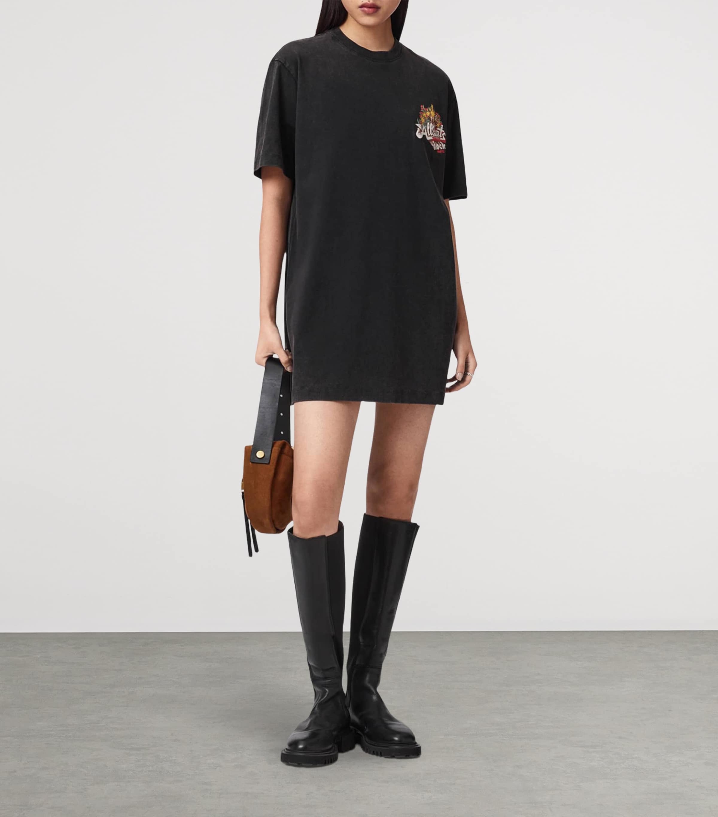 AllSaints Womens Organic Cotton Roque Mini Dress Washed Black Image 6