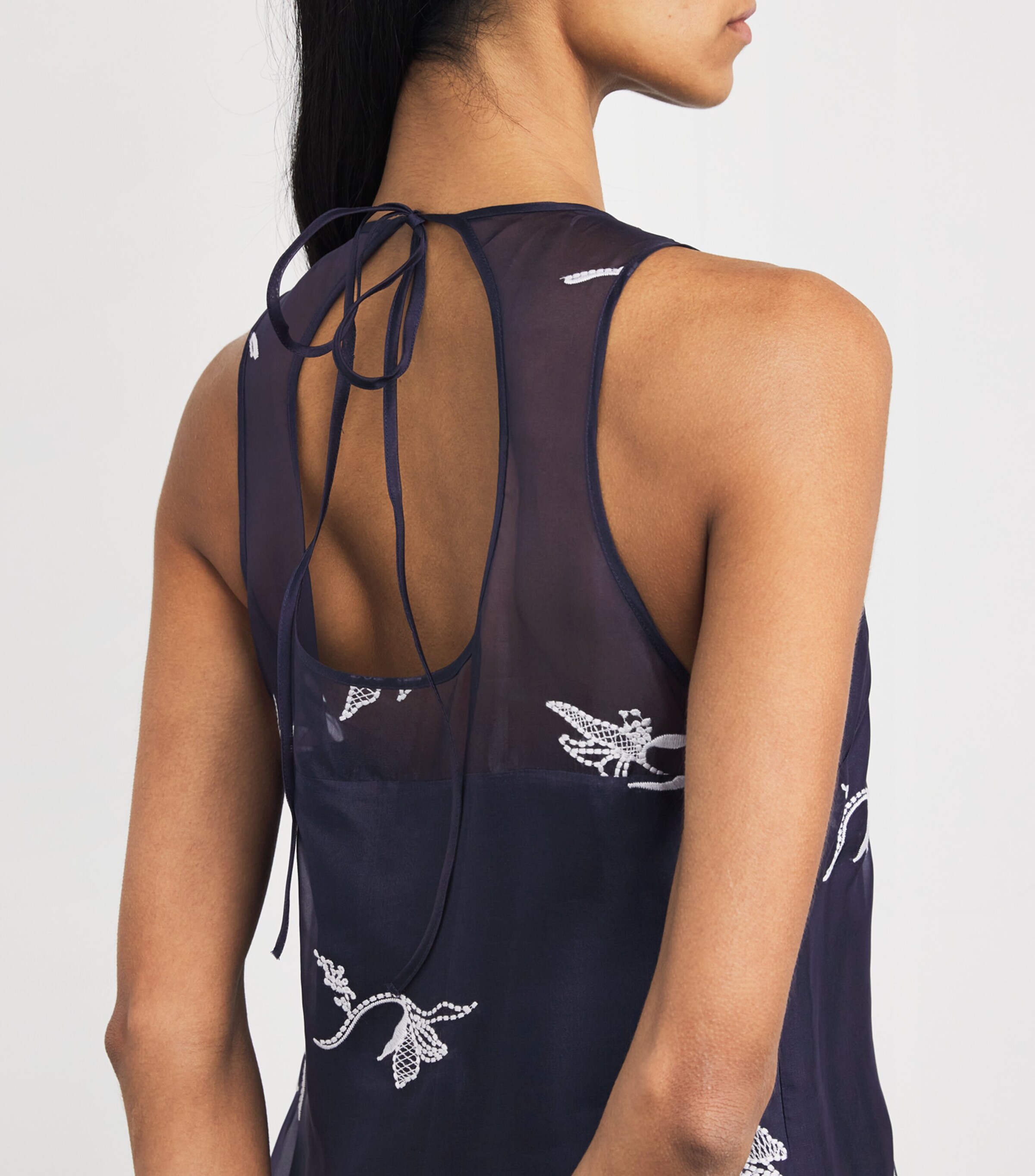 Cinq A Sept Womens Silk Embroidered Roberta Midi Dress Navy/ivory Image 4