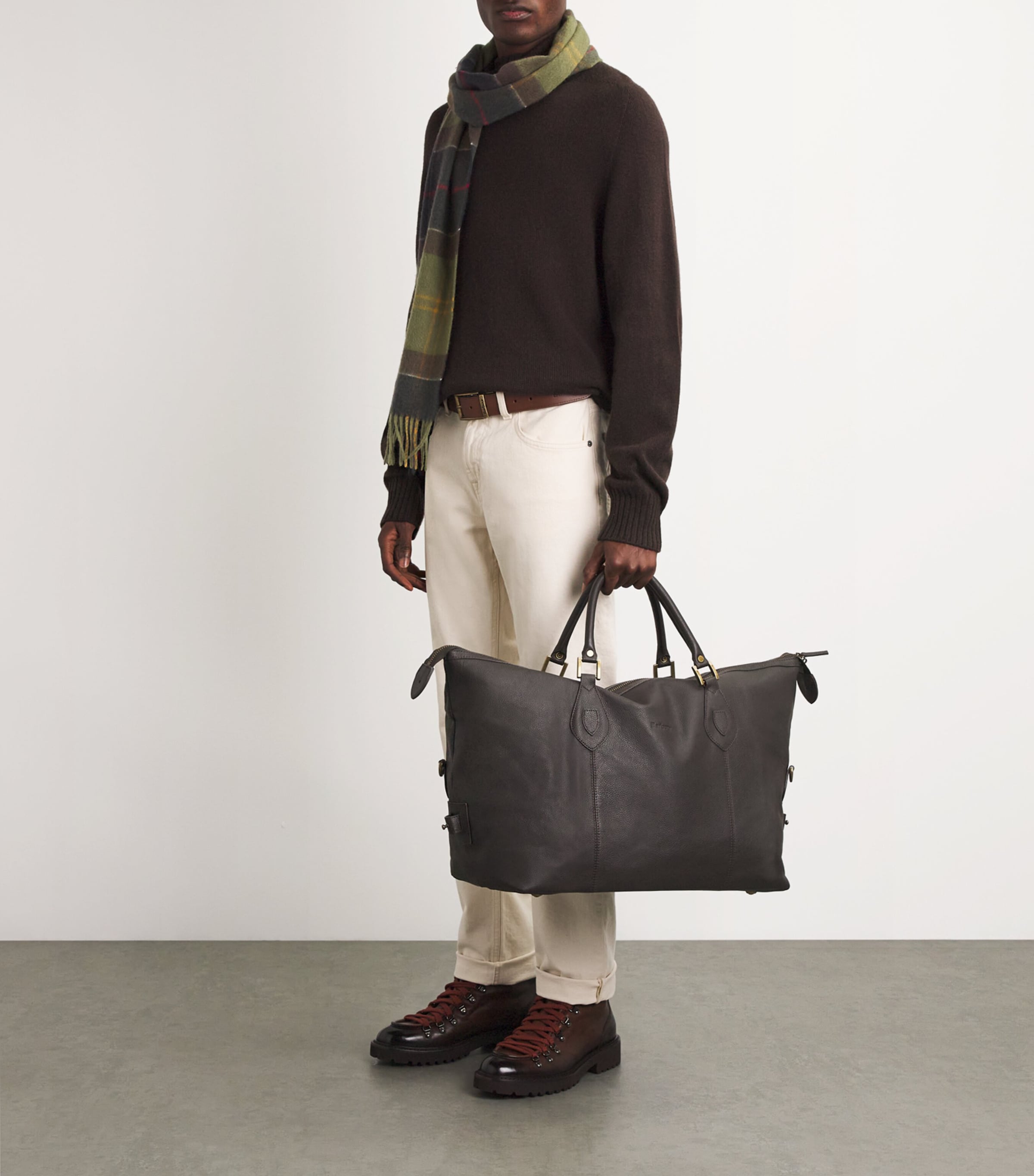 Barbour Brown Medium Leather Explorer Holdall | Harrods US