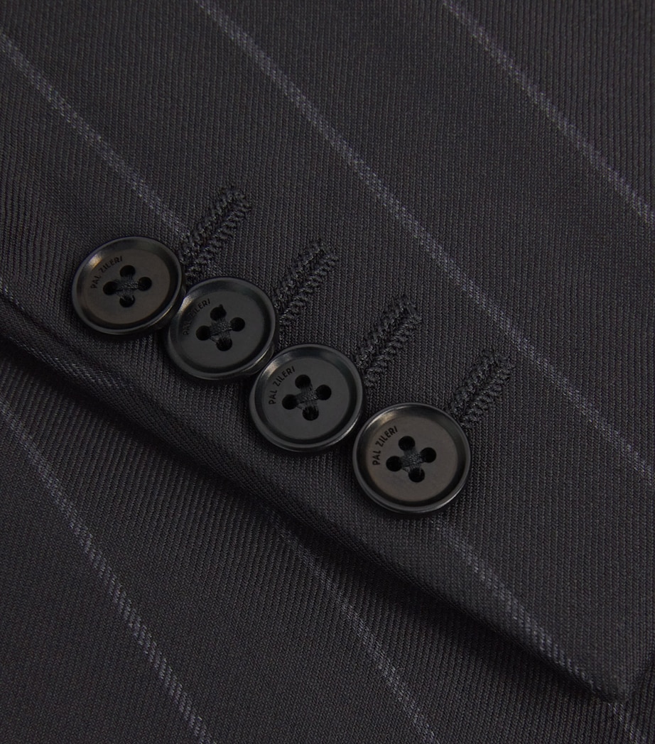 Virgin Wool Pinstripe 2-Piece Suit 20 BLACK Image 5