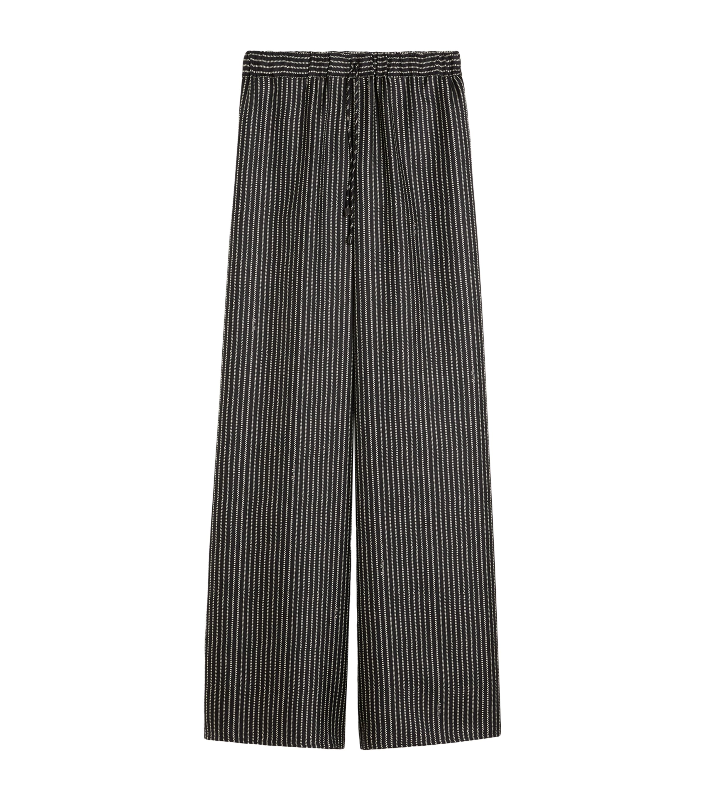 Max Mara Womens Silk Stripe Drawstring Trousers Black White Image 1