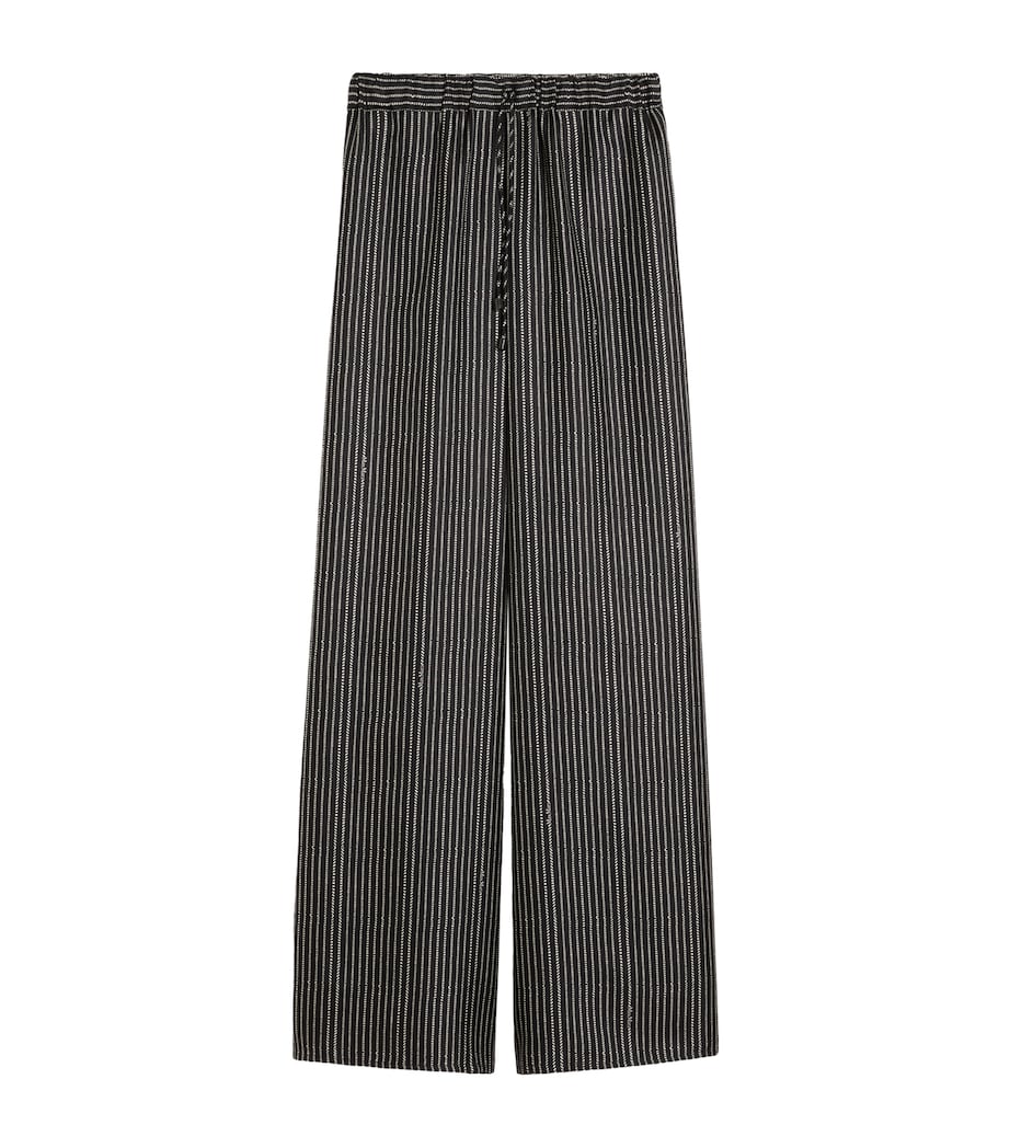 Max Mara Womens Silk Stripe Drawstring Trousers Black White Image 1