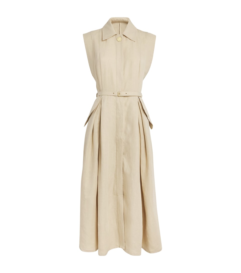 Le Kasha Linen Belted Belek Midi Dress Beige