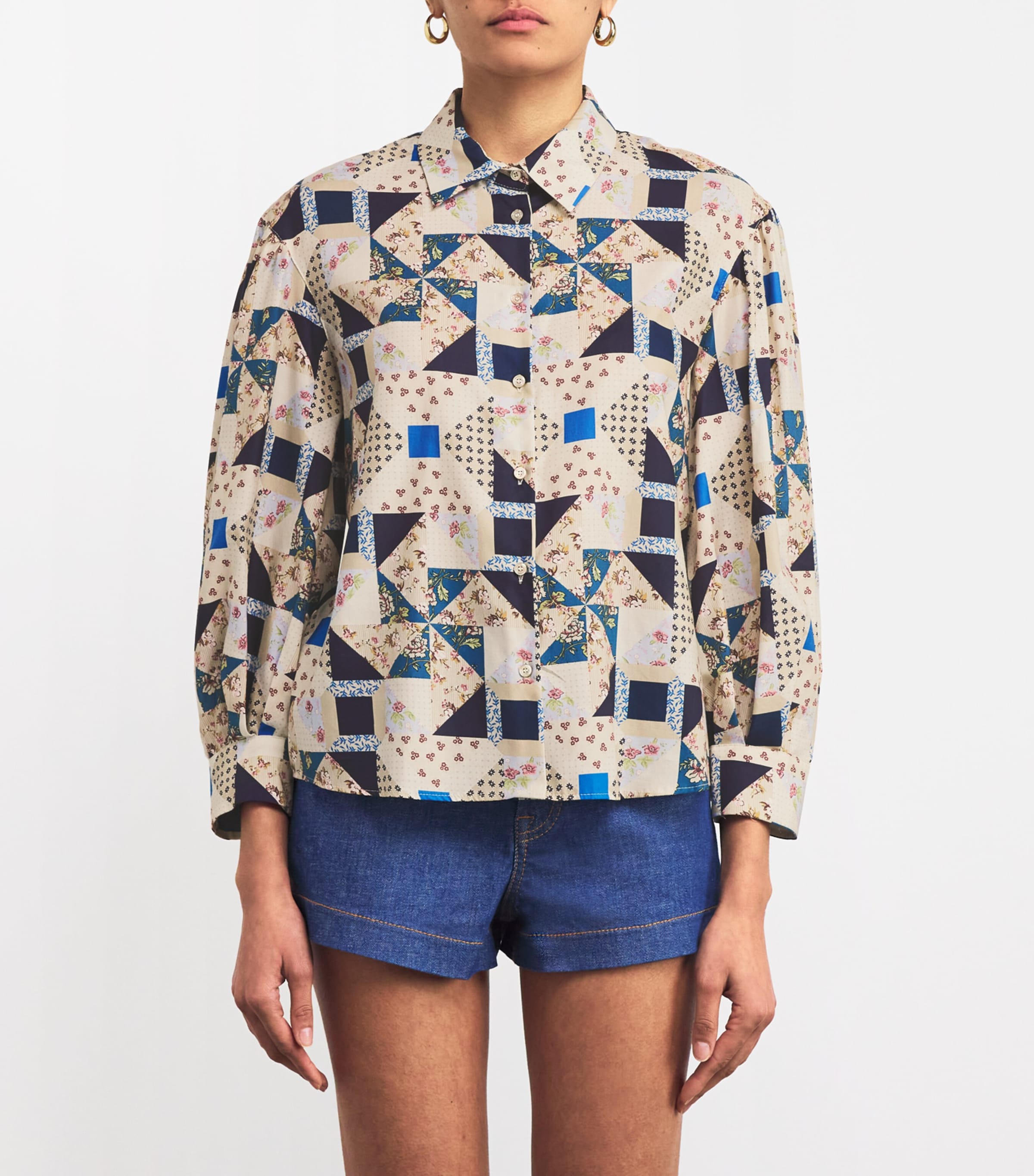 Cotton Patchwork Shirt BEIGE Image 3