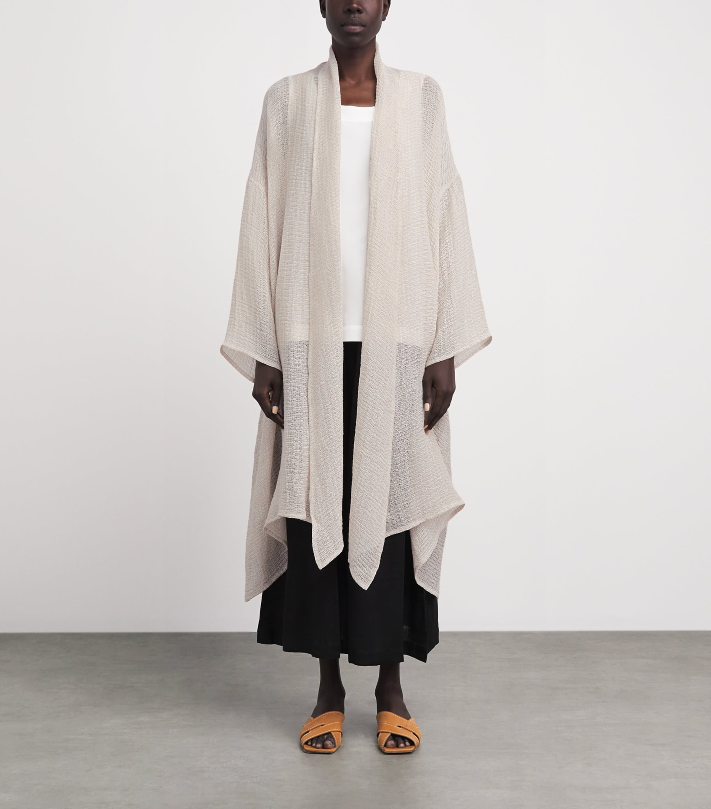 Eskandar Womens Linen-Blend Longline Cardigan Natural Image 4