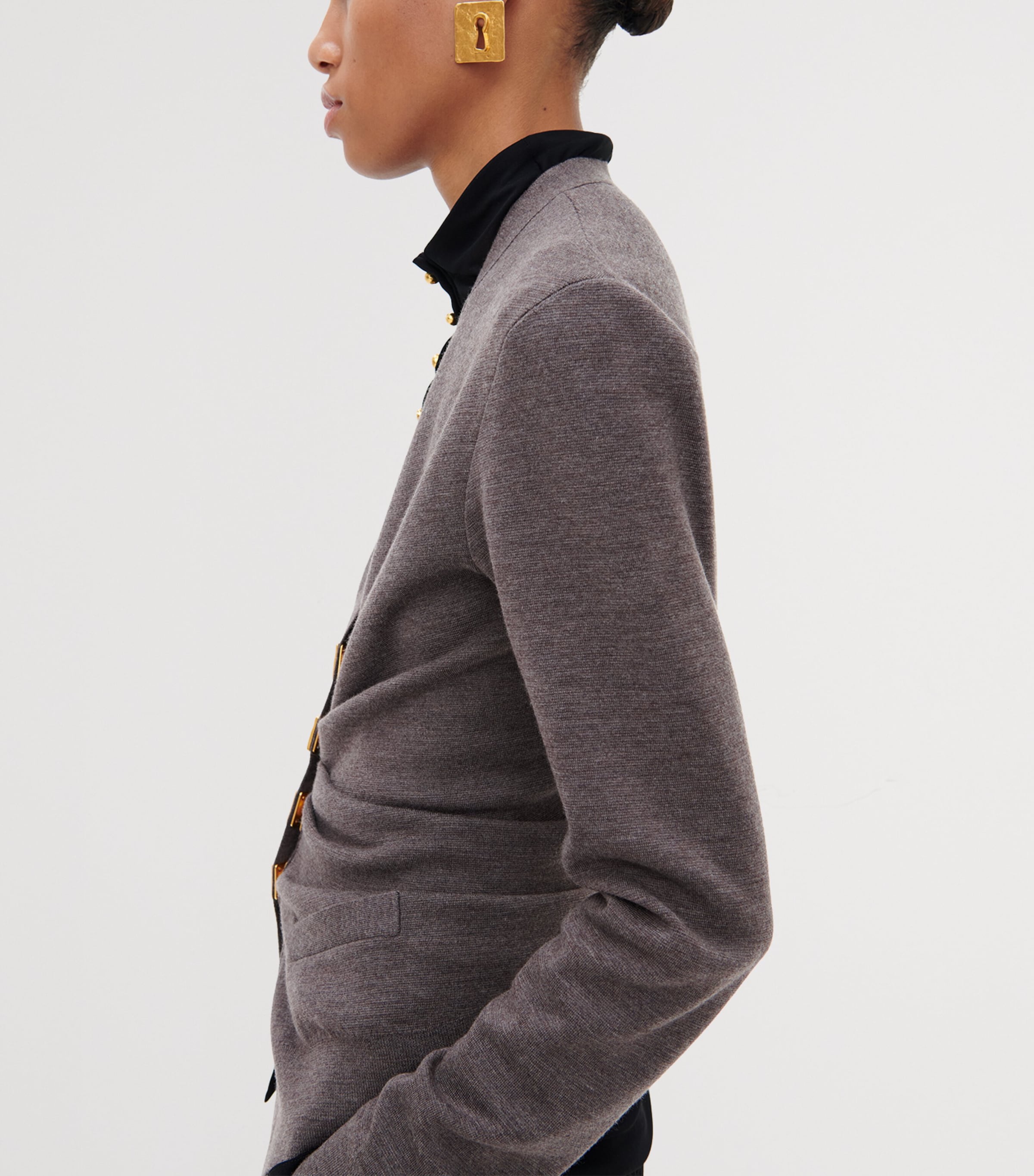 Schiaparelli Womens Wool Draped Cardigan Brown Image 5