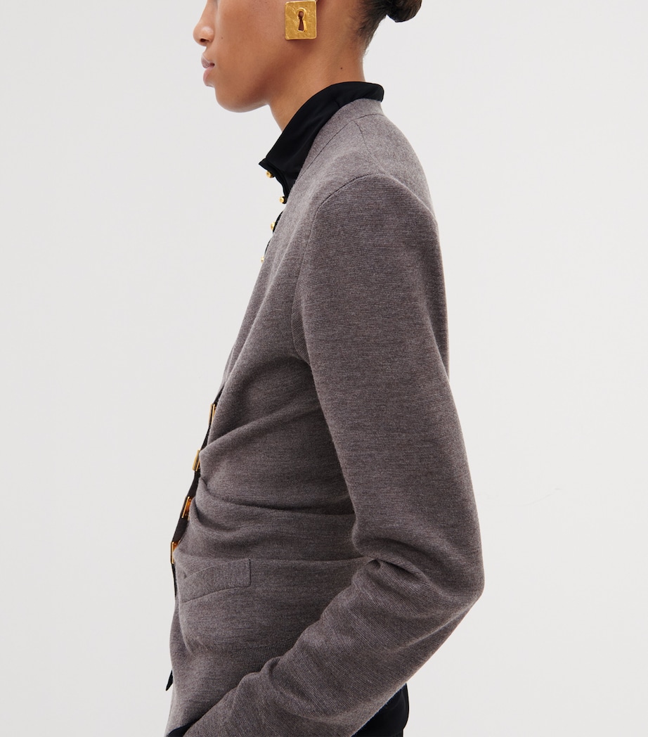 Schiaparelli Womens Wool Draped Cardigan Brown Image 5