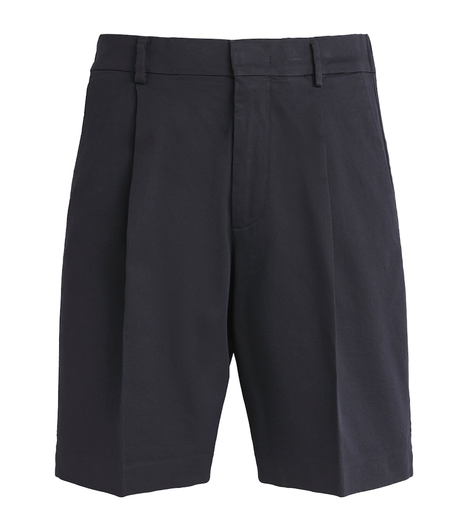 NN.07 Stretch-Cotton Kay Pleated Shorts Navy Blue