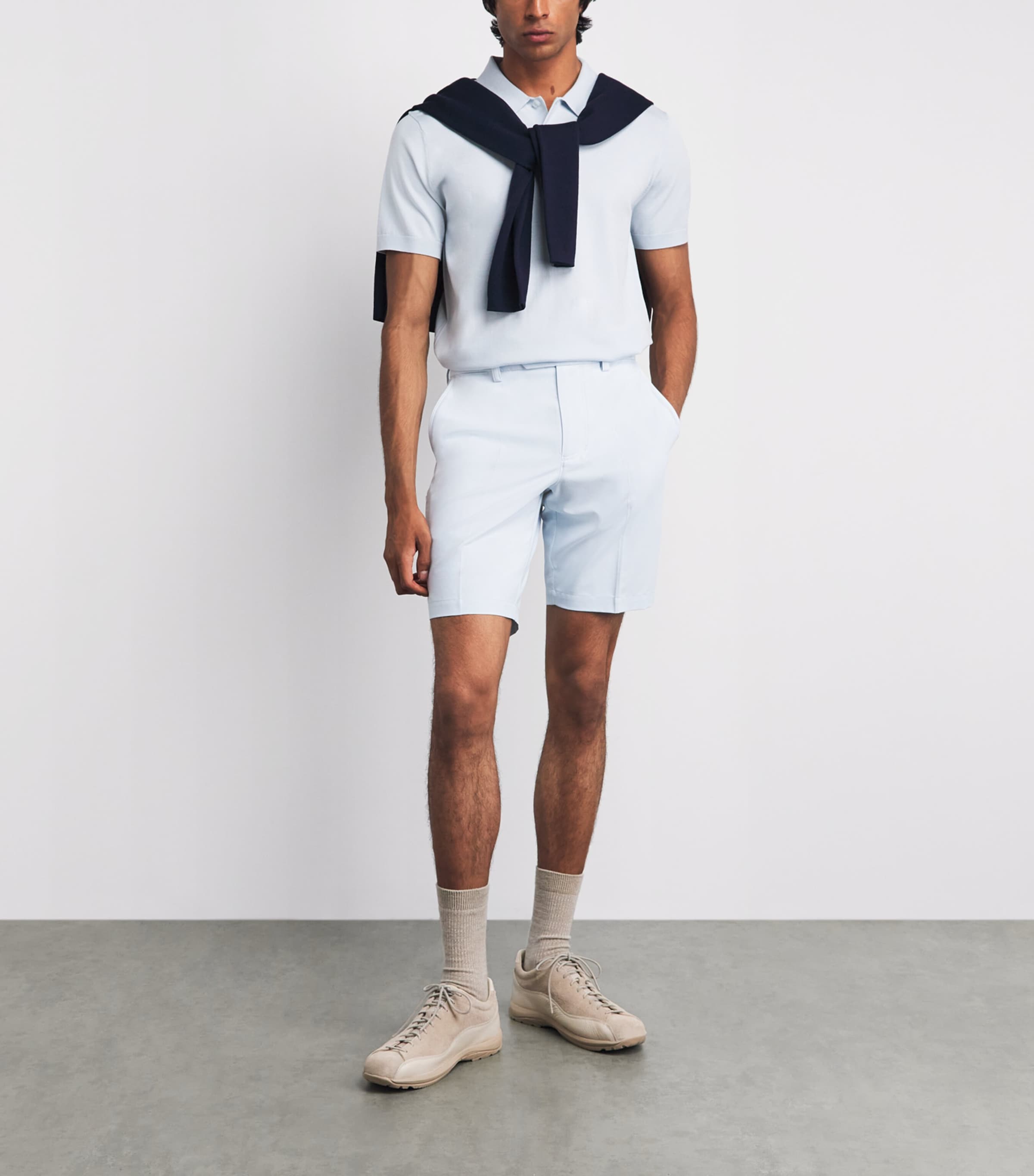 J Lindeberg Mens Knitted Ridge Polo Shirt Skywriting Image 2