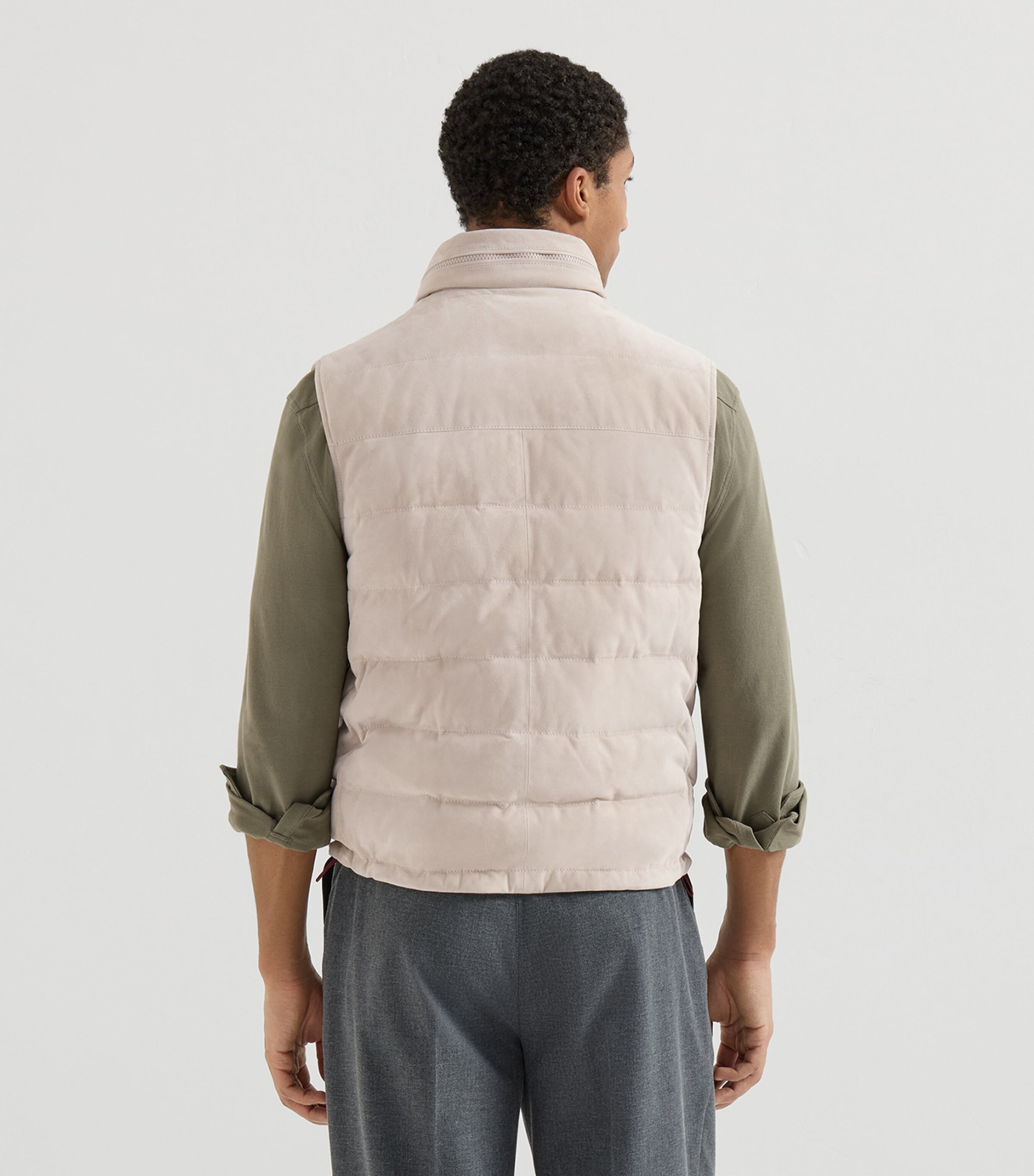 Brunello Cucinelli Mens Suede Quilted Down Gilet Image 4