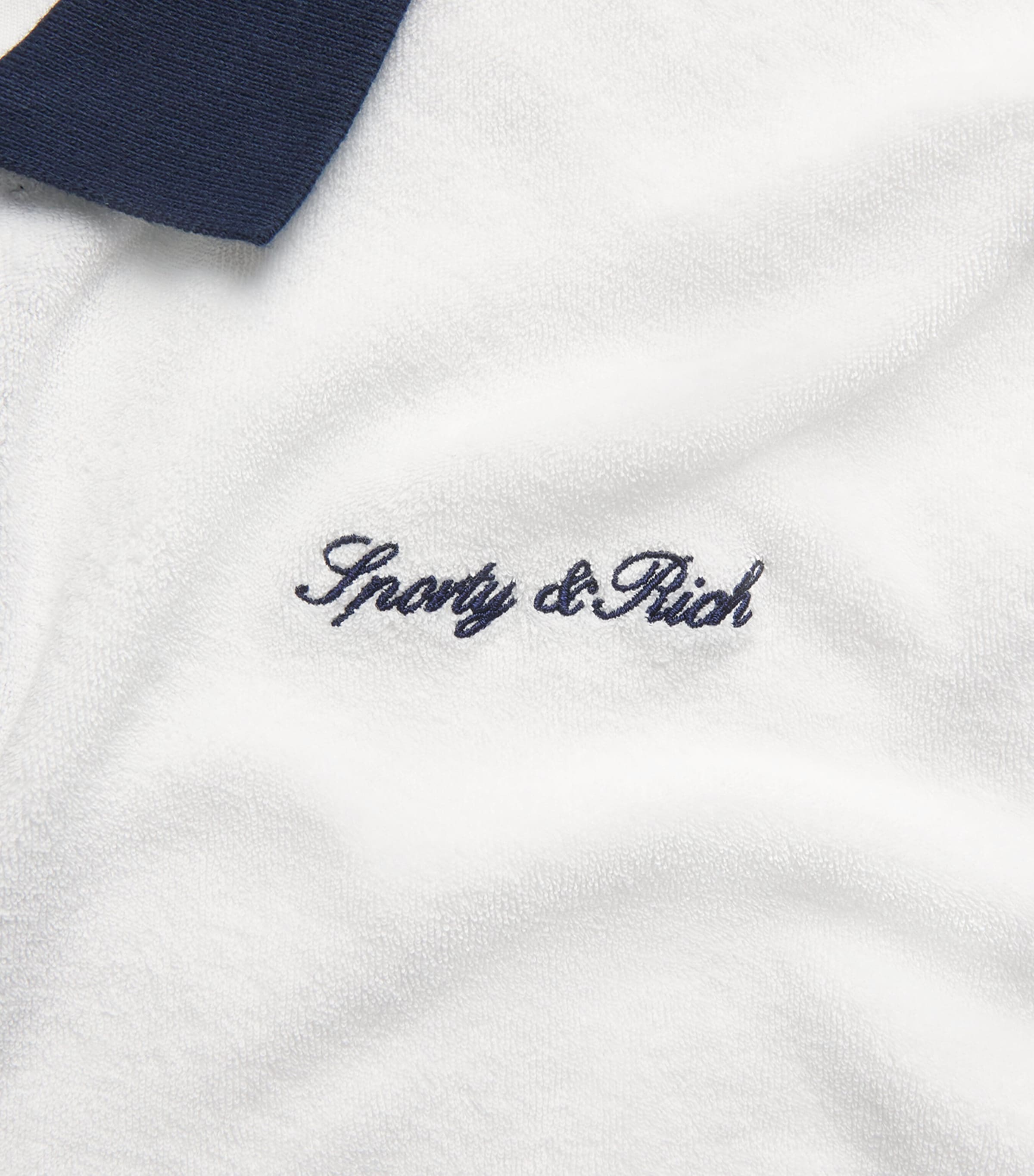 Sporty & Rich Womens Terry Cotton Signature Logo Polo Shirt White/dark Navy Image 6