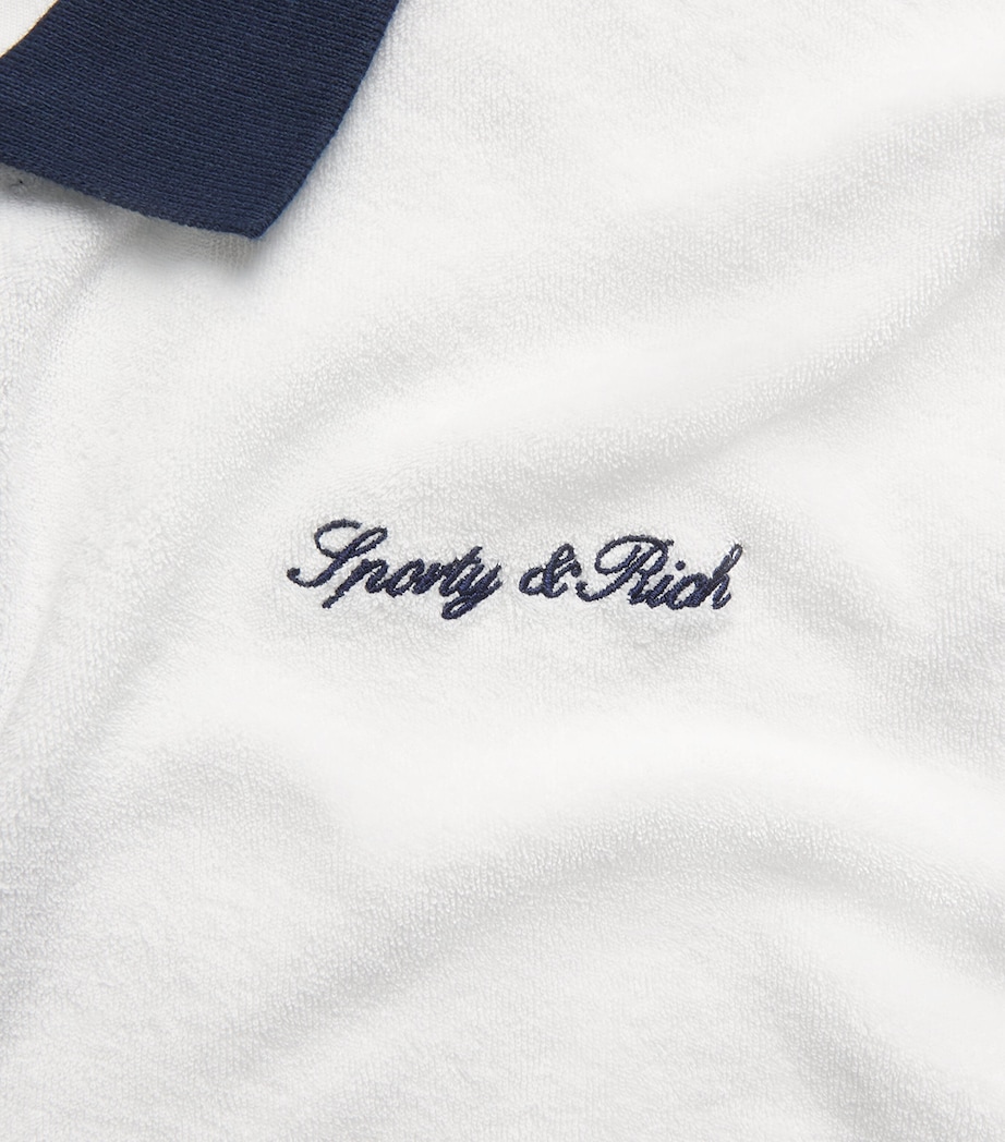 Sporty & Rich Womens Terry Cotton Signature Logo Polo Shirt White/dark Navy Image 6