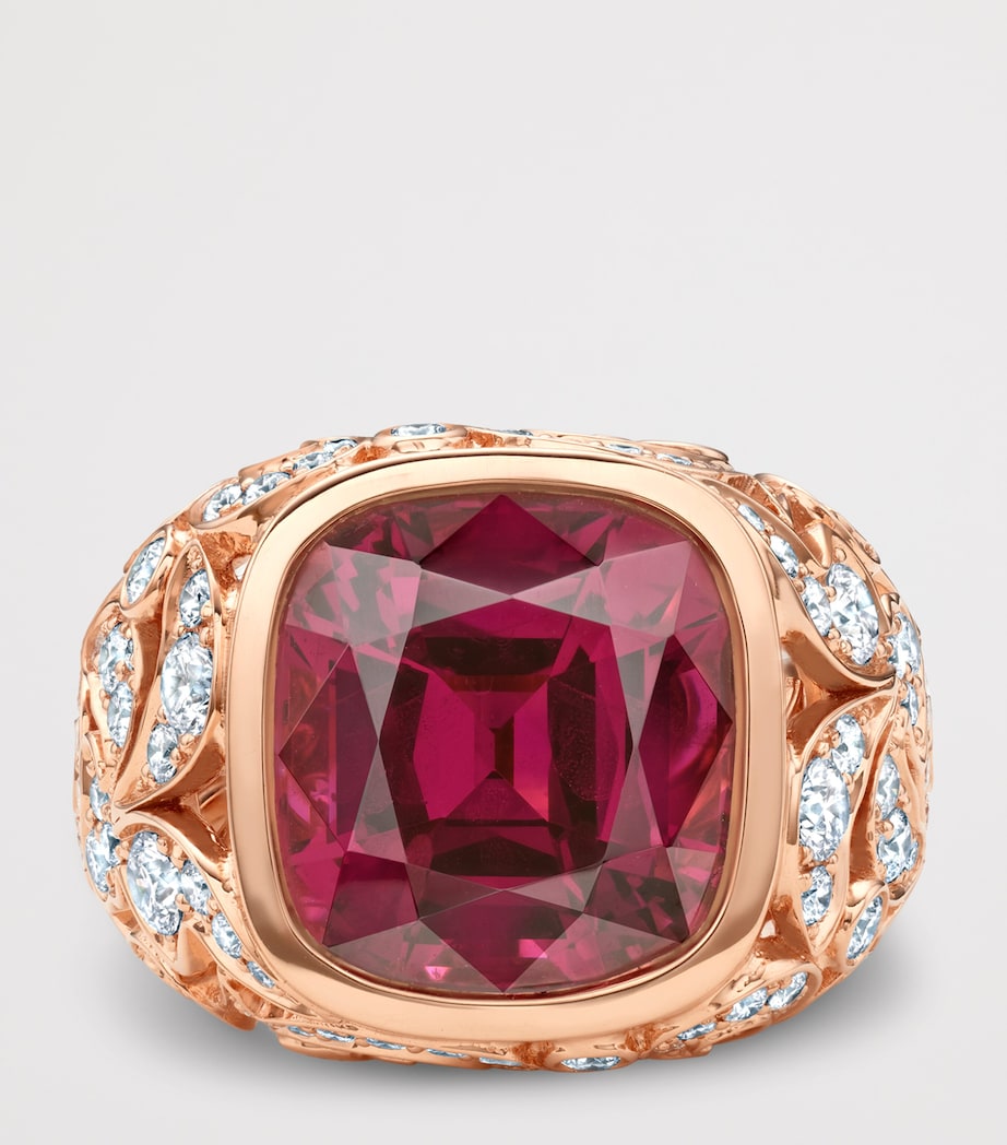 Boodles Rose Gold, Diamond and Garnet The Palace Collection Royal Damask Ring Red Image 3
