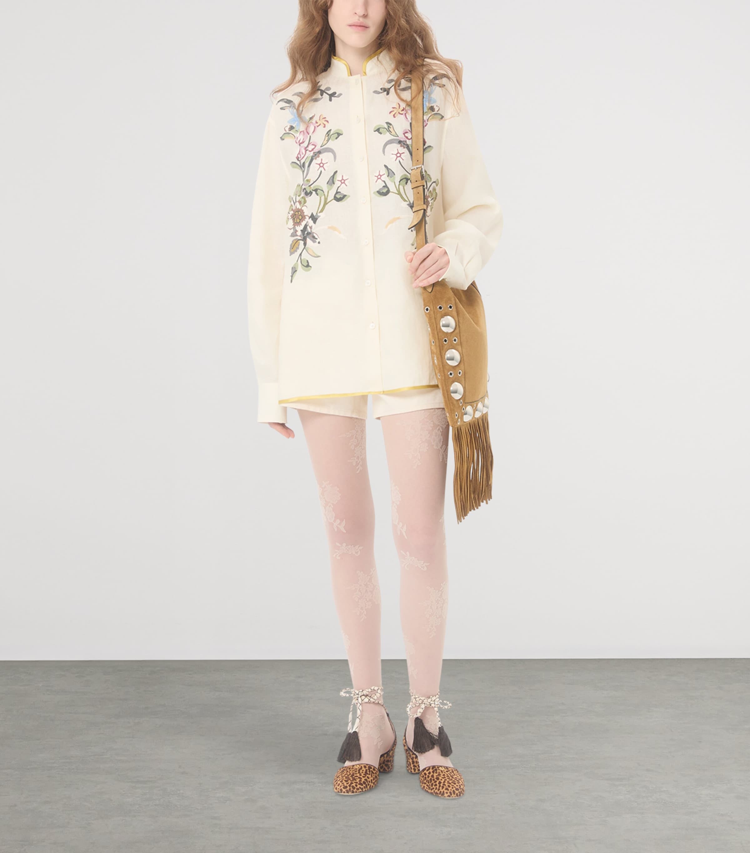 Valentino Womens Linen Floral-Embroidered Shirt Image 5