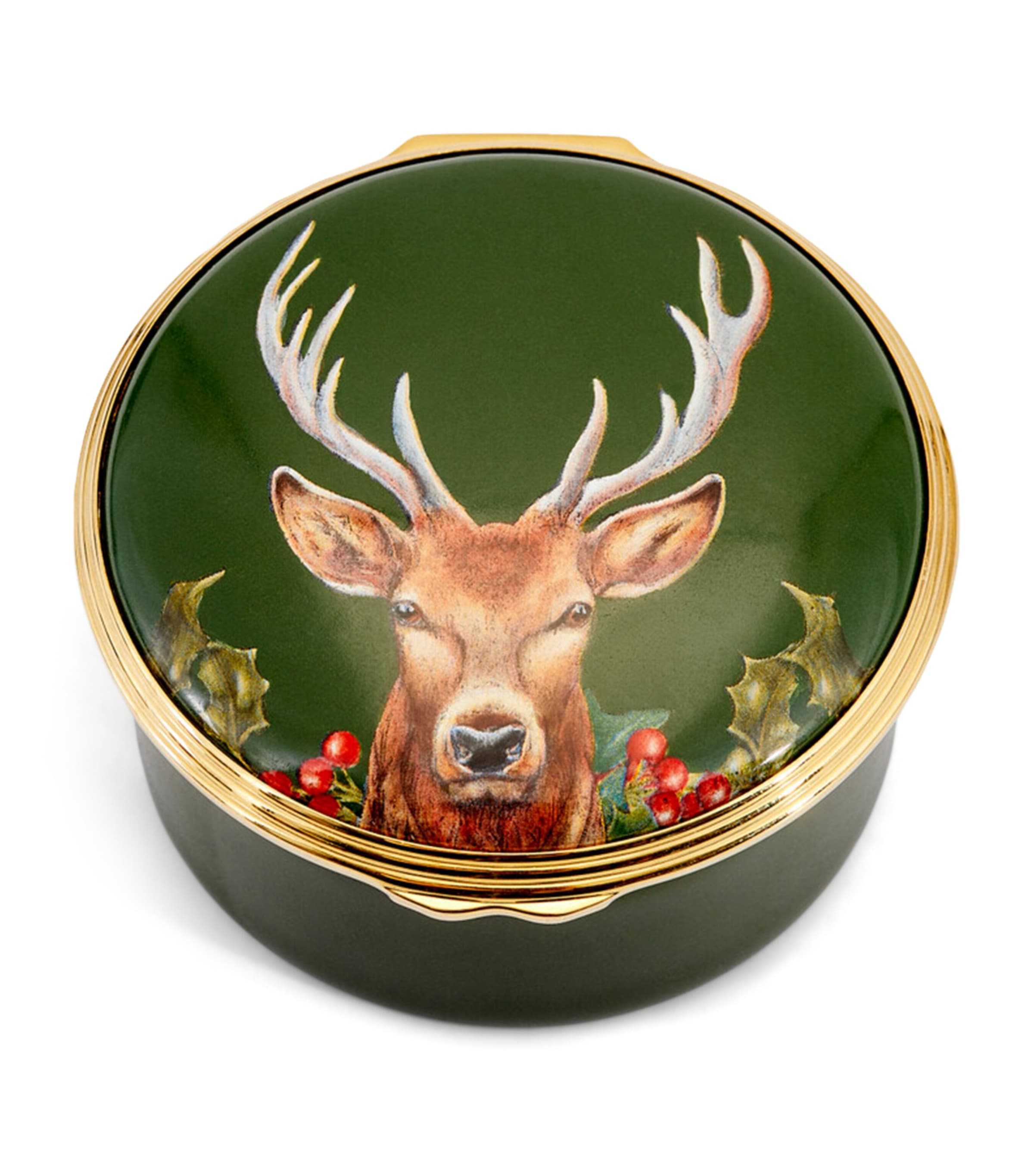 Halcyon Days Woodland Wildlife Stag Christmas Tree Musical Box In Green