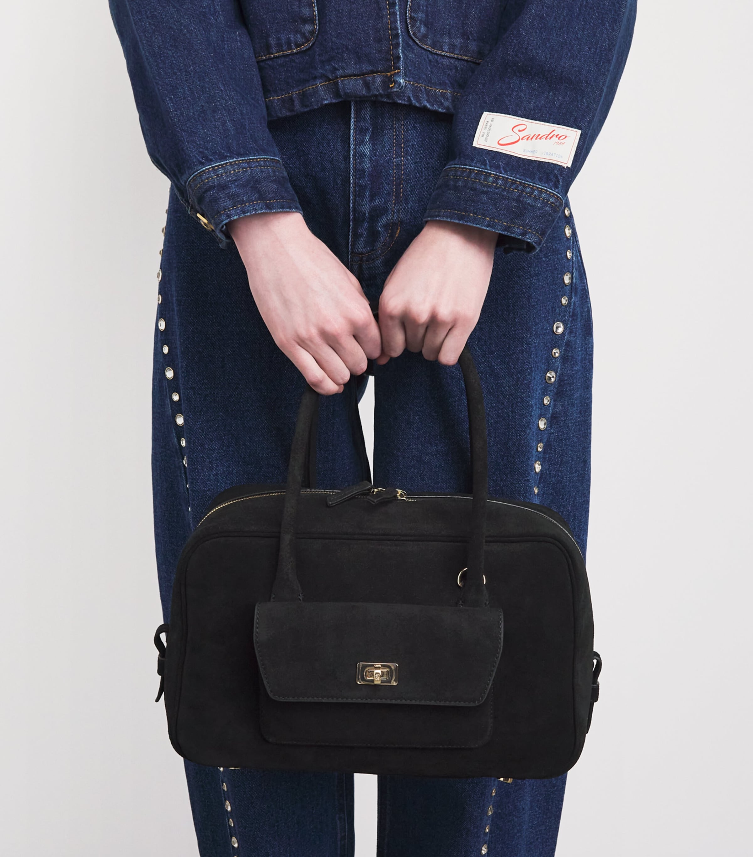 Sandro Paris Suede Top-Handle Bag Black Image 4
