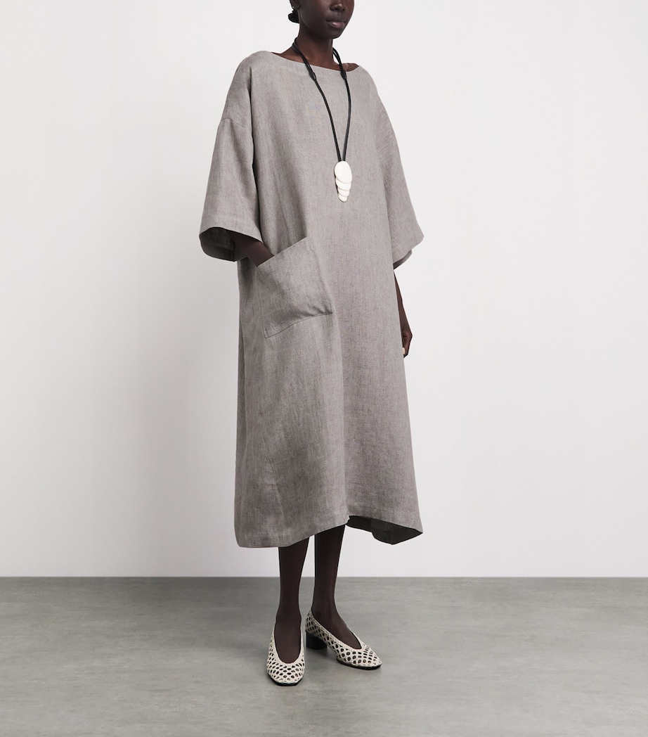Eskandar Womens Linen Boat-Neck Midi Dress Stone Image 2
