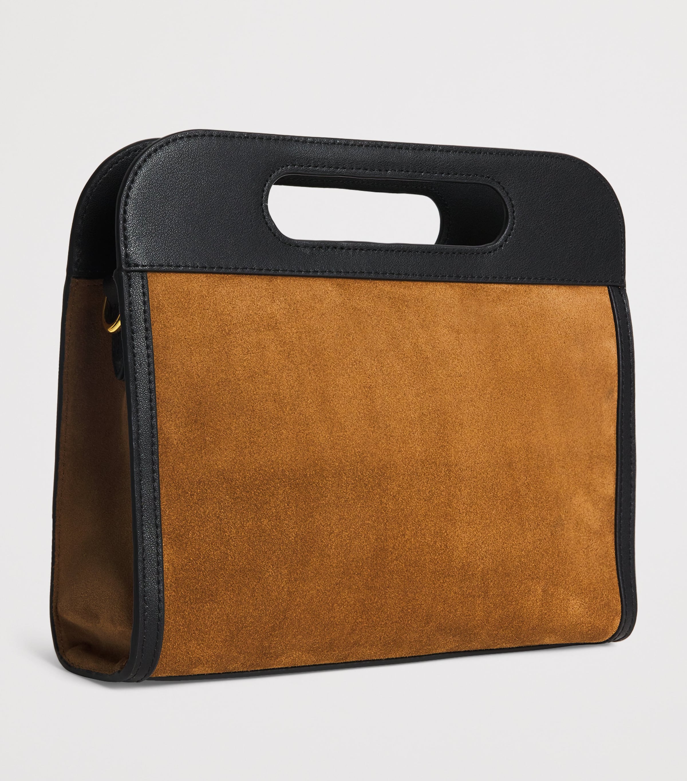 Suede Leather-Trim Top-Handle Bag BROWN Image 3