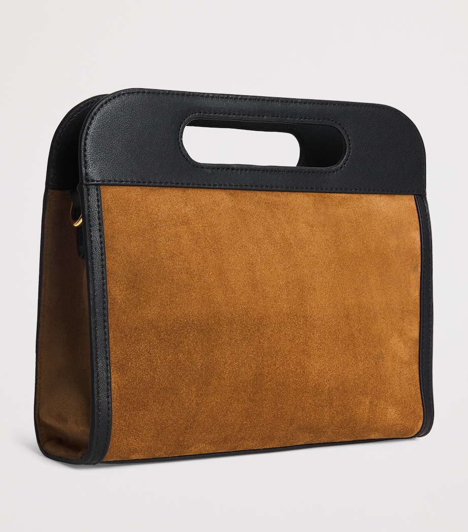 Suede Leather-Trim Top-Handle Bag BROWN Image 3