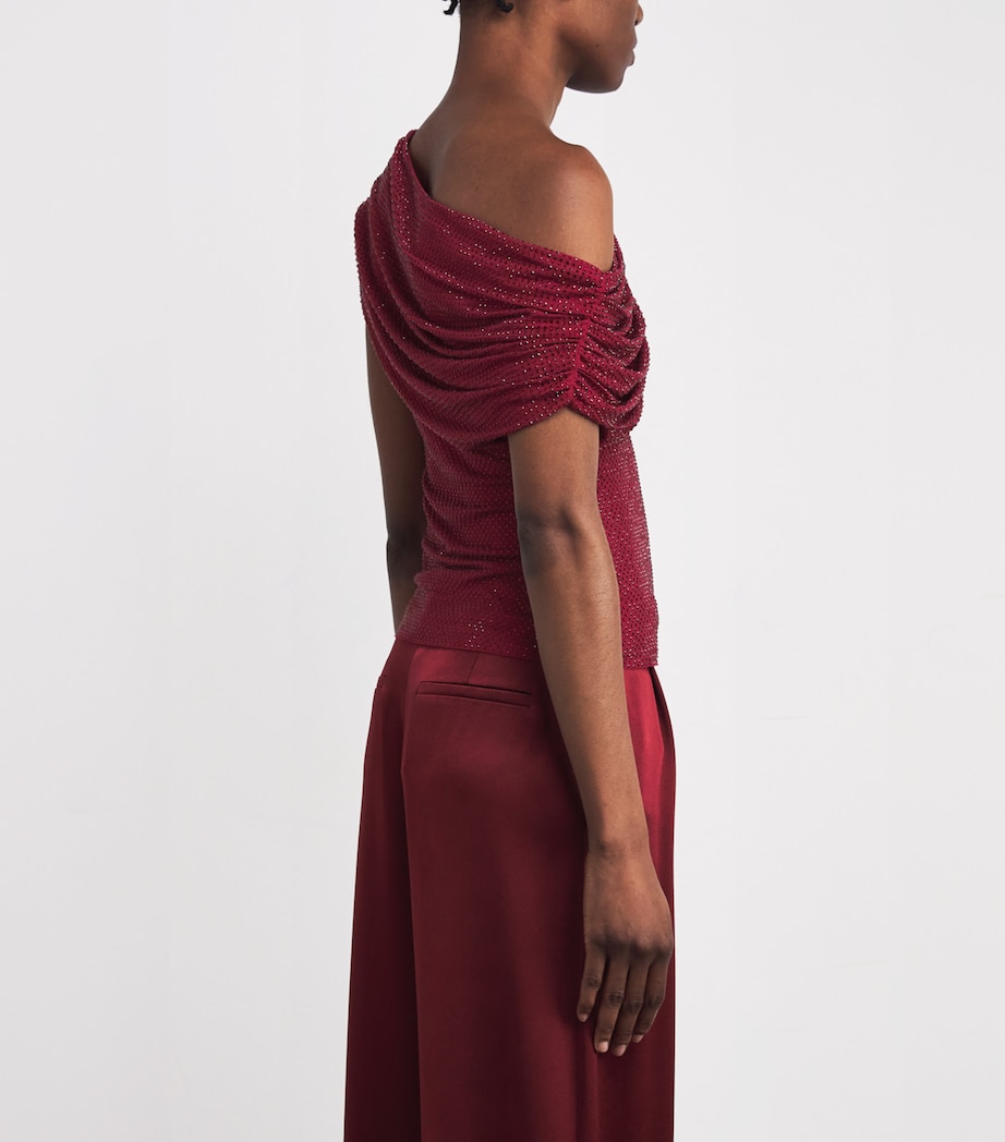 Rhinestone-Embellished Draped Top BURGUNDY Image 4