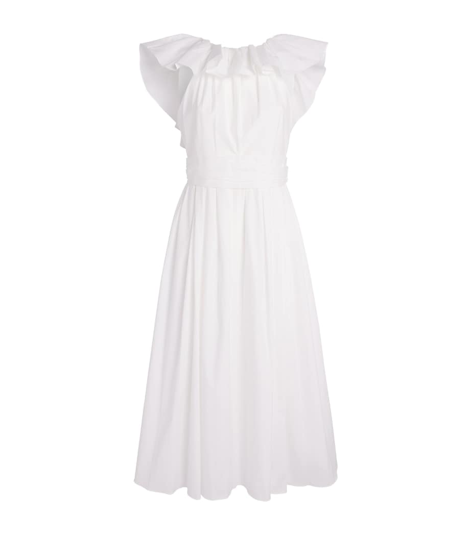 Carolina Herrera Womens Ruffle-Neck Midi Dress White Image 1