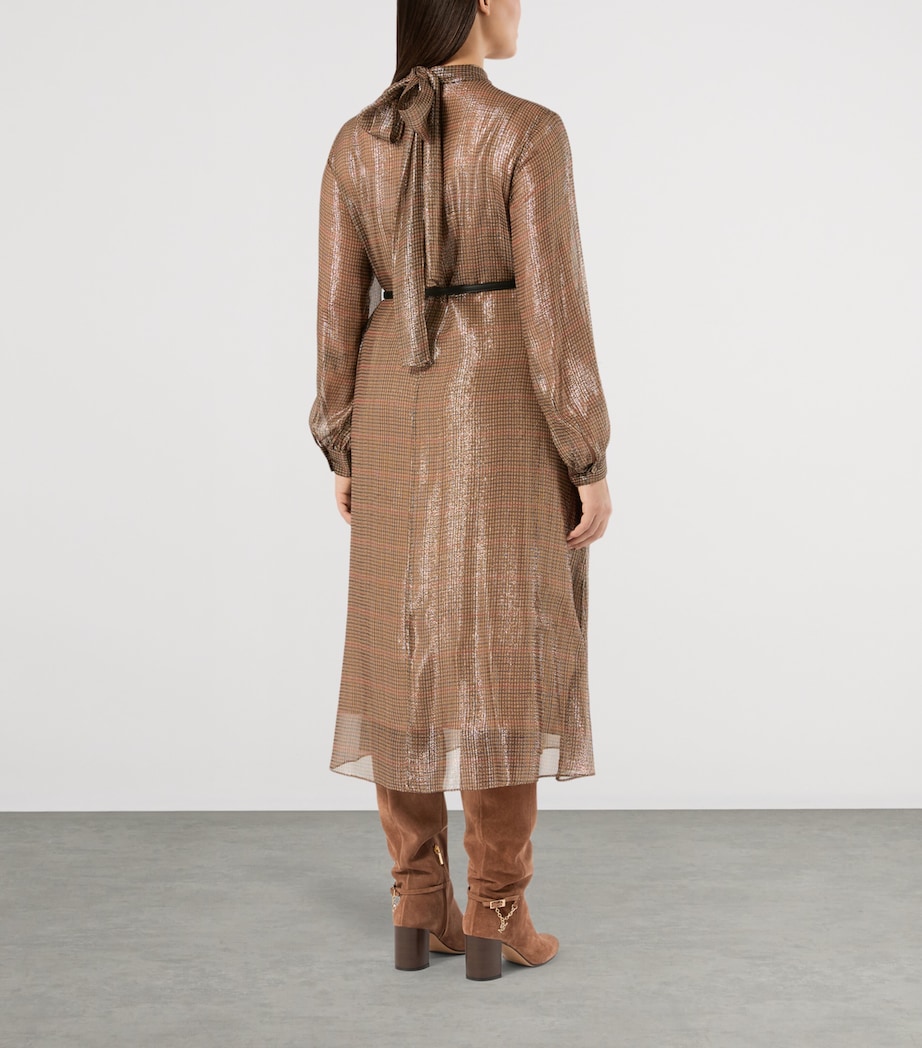 Marina Rinaldi Silk-Blend Metallic Tartan Midi Dress Gold Camel Image 4