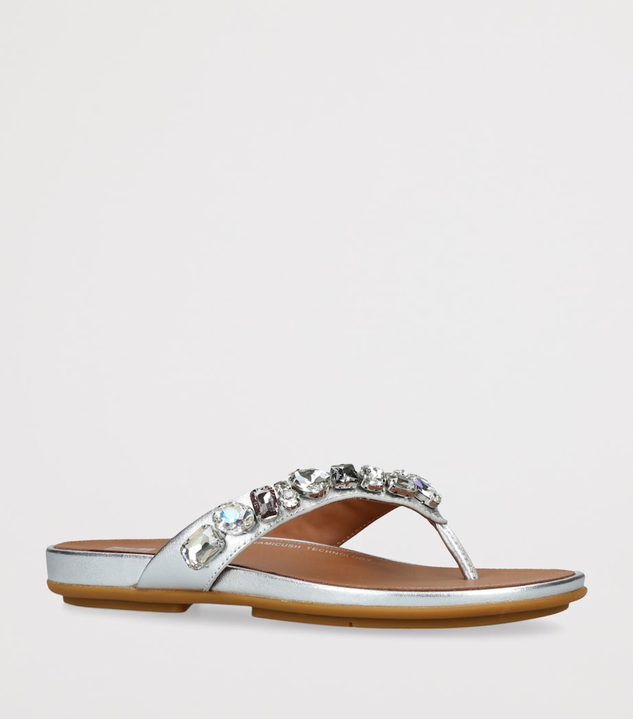 FitFlop Leather Embellished Gracie Flip Flops Silver Image 3