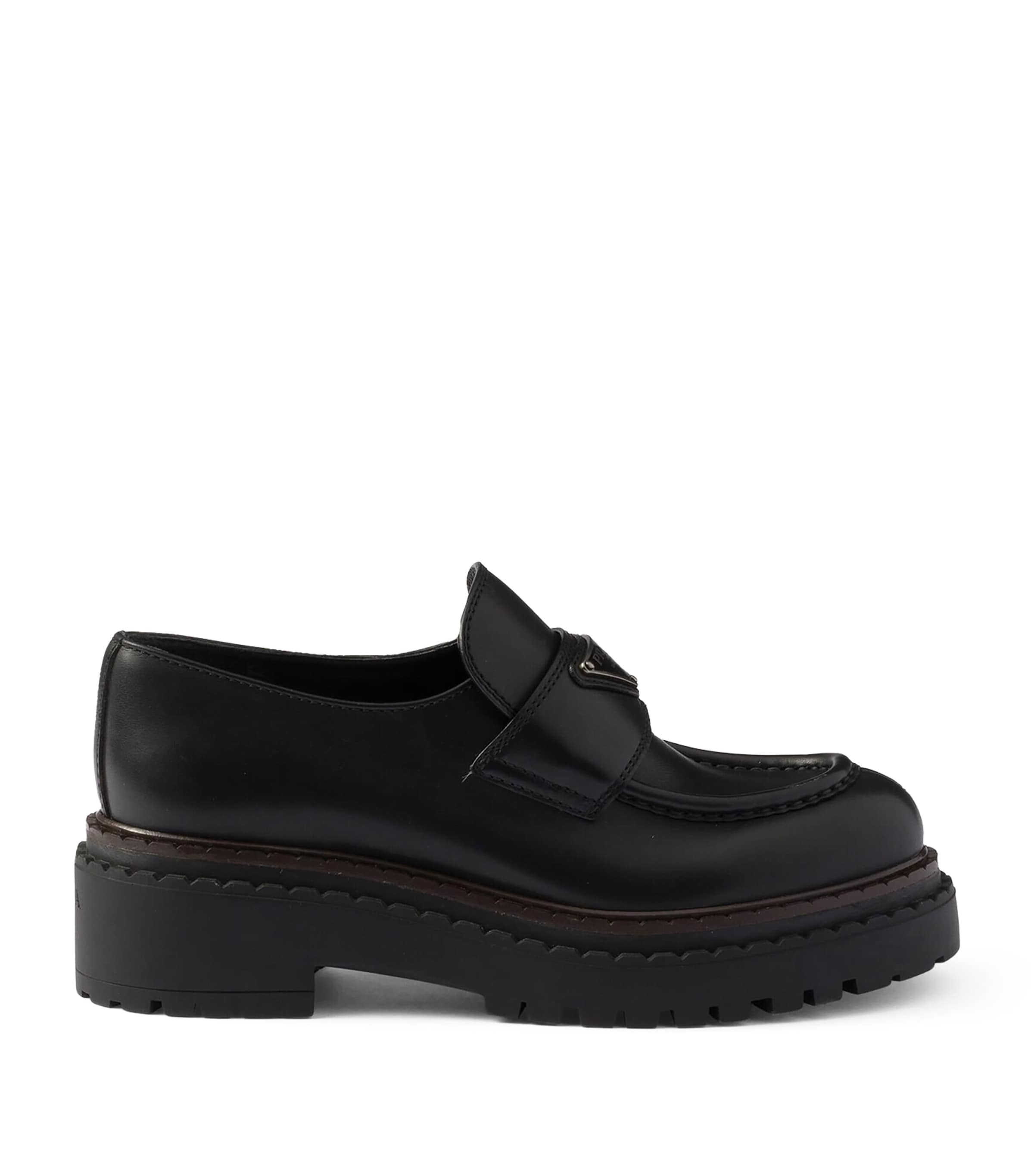 Prada Chocolate Black Brushed Leather Moccasin Women