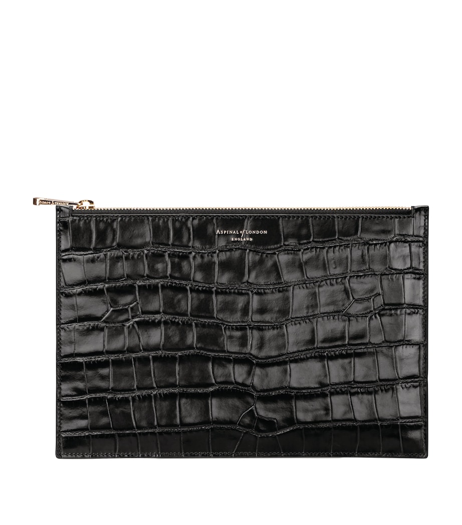 Large Flat Crocodile Printed Pouch BLACK Image 1