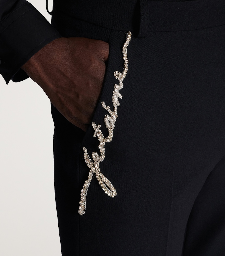 Balmain Mens Wool Embroidered Tailored Trousers Ehv Noir/cristal Image 6