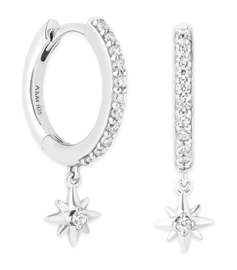 Rhodium-Plated Silver and Crystal Twilight Star Hoop Earrings SILVER Image 1