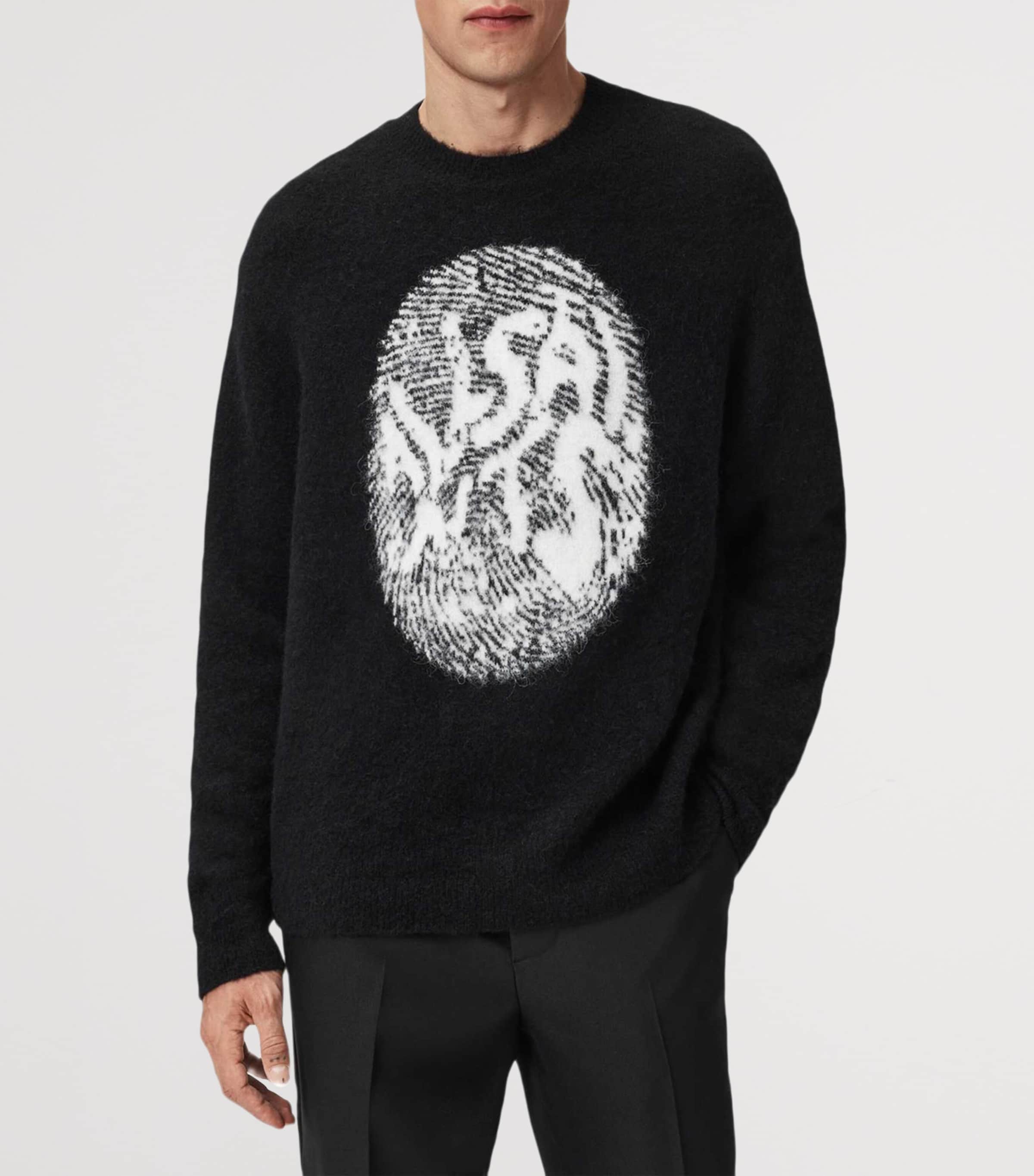 AllSaints Mens Oversized Ridges Sweater Black/ecru White Image 3