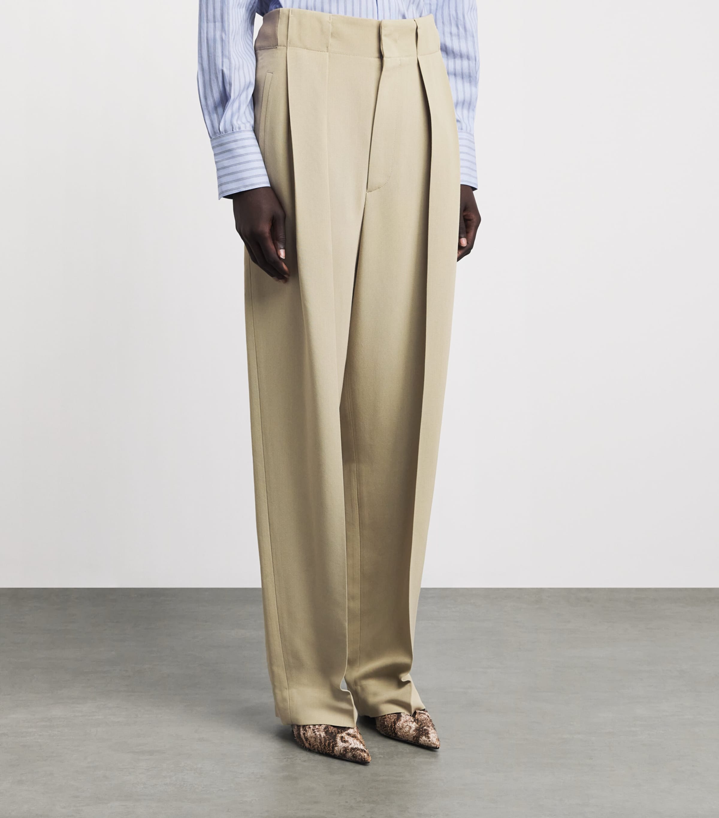 Victoria Beckham Womens Pleated Tailored Trousers Camel Melange Image 4