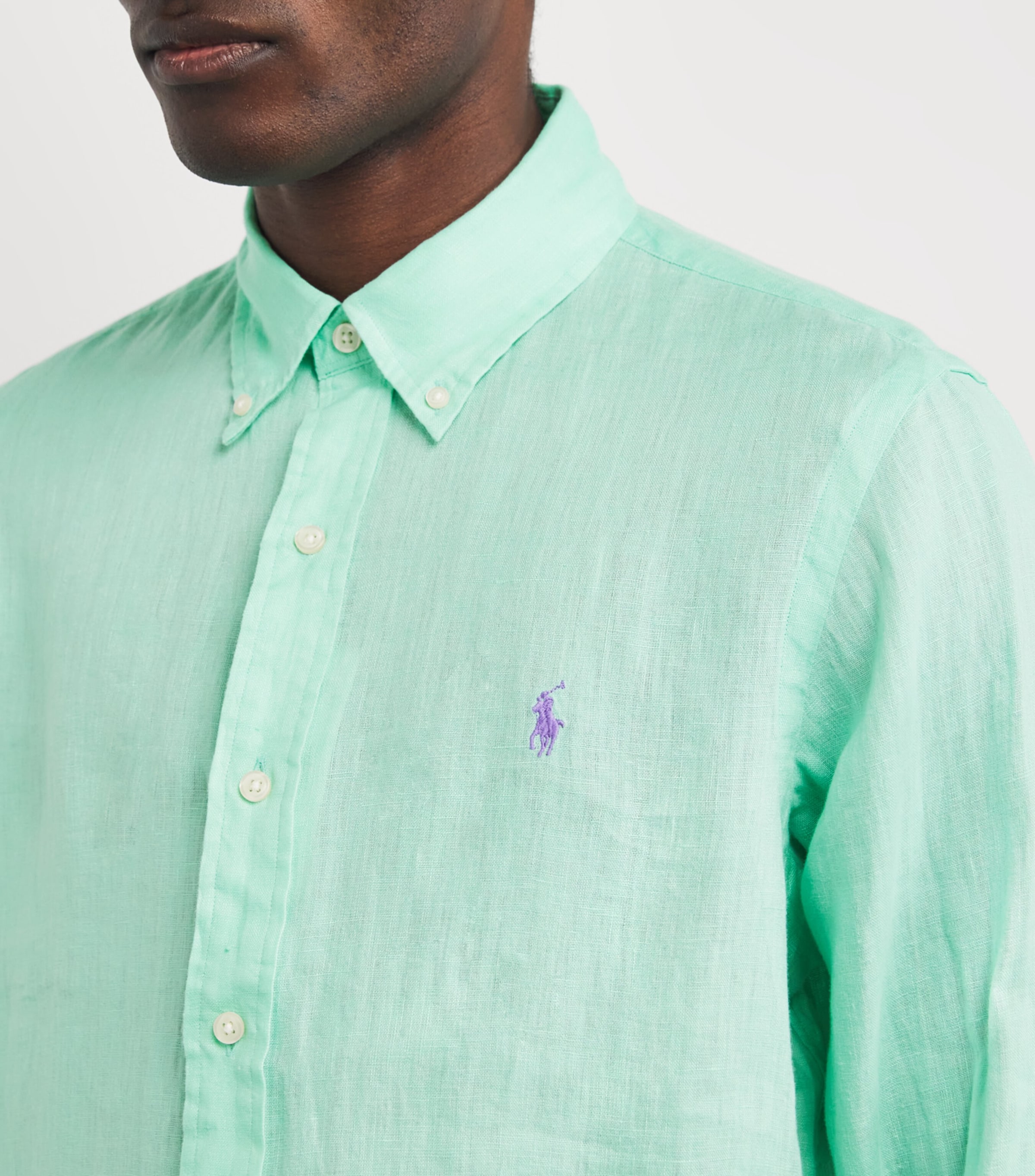 Polo Ralph Lauren Mens Linen Custom Fit Shirt Blue Image 6