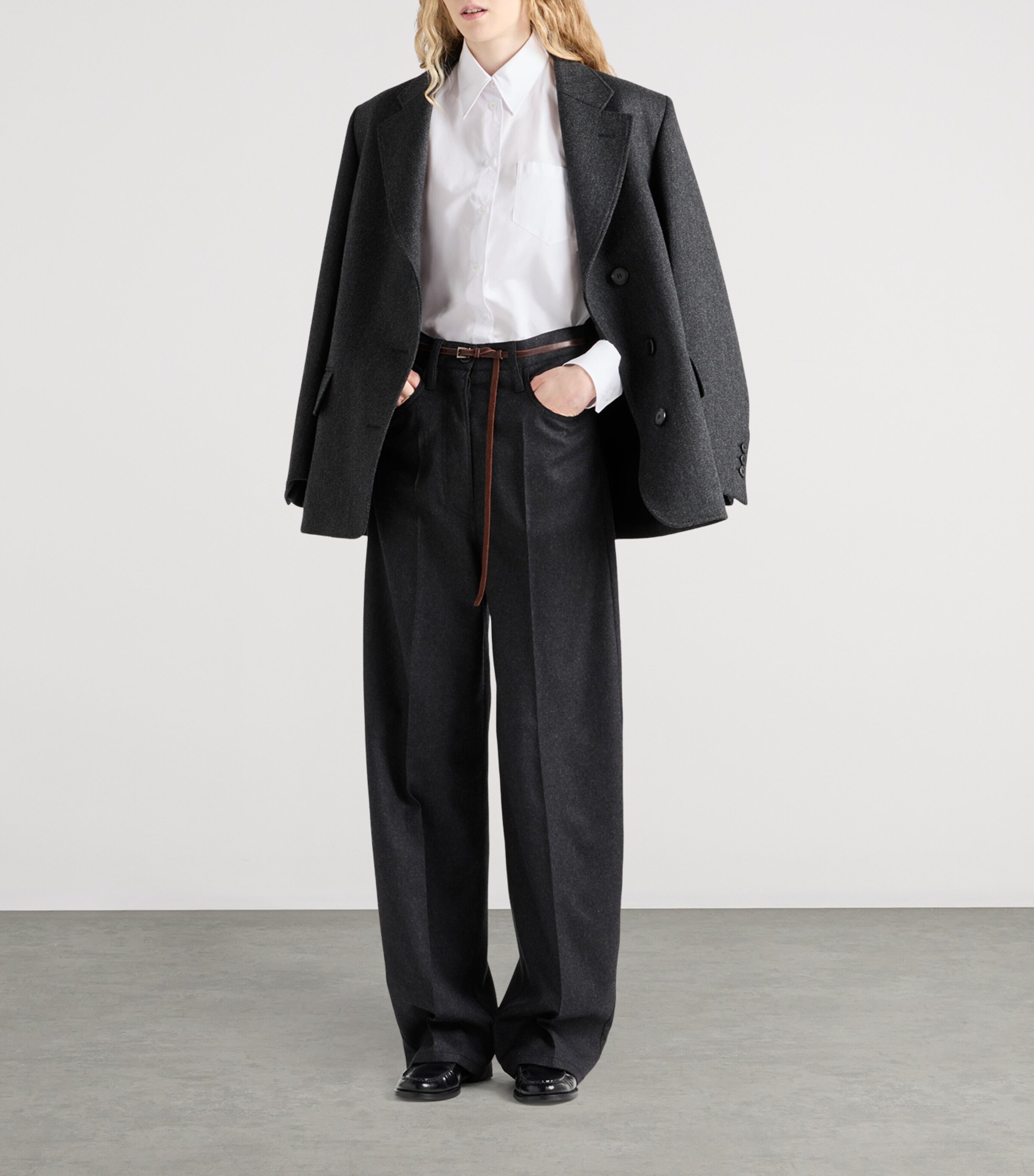 Prada Womens Embroidered-Logo Poplin Shirt Image 2