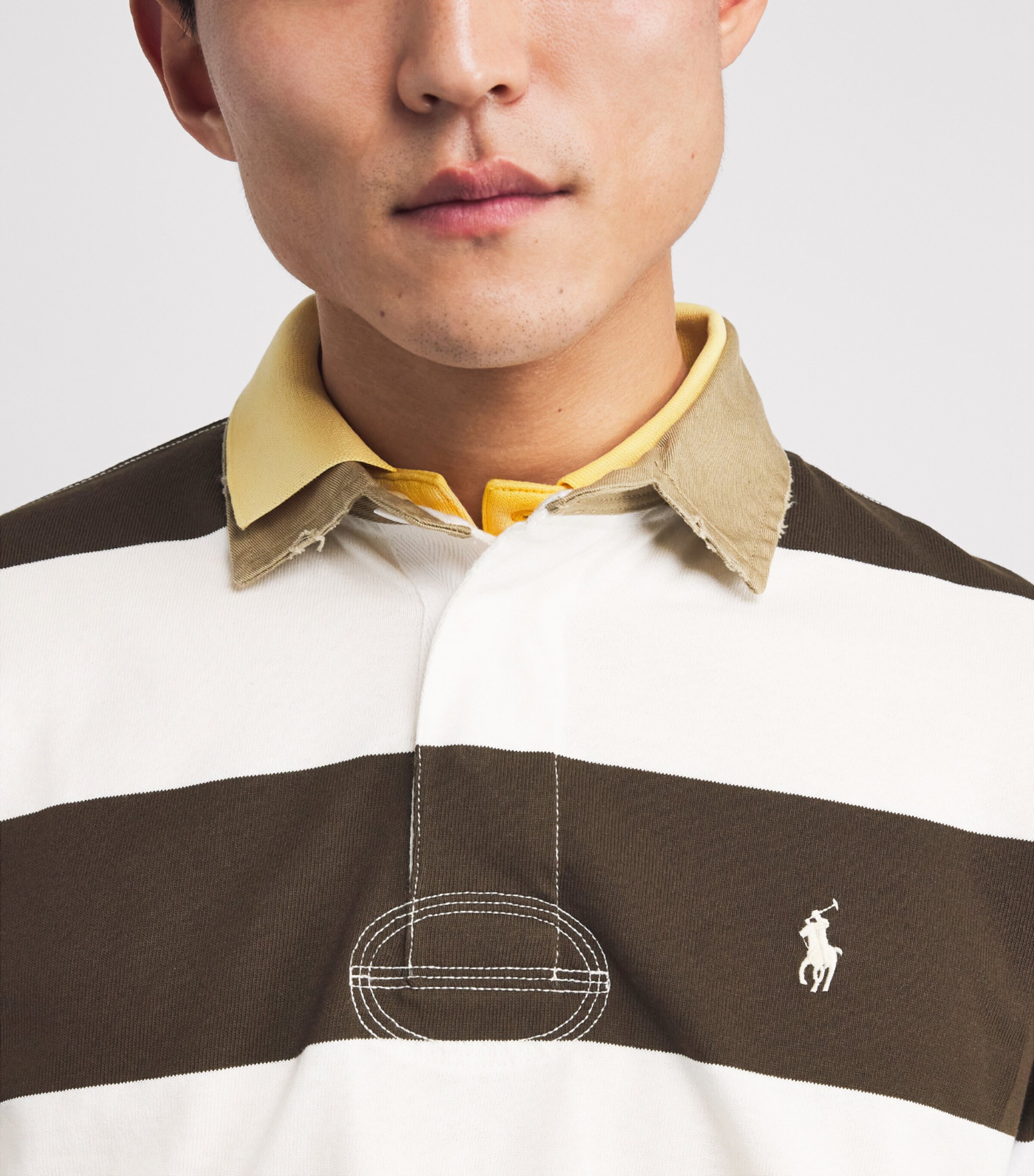 Cotton Stripe Polo Pony Rugby Shirt BROWN Image 6