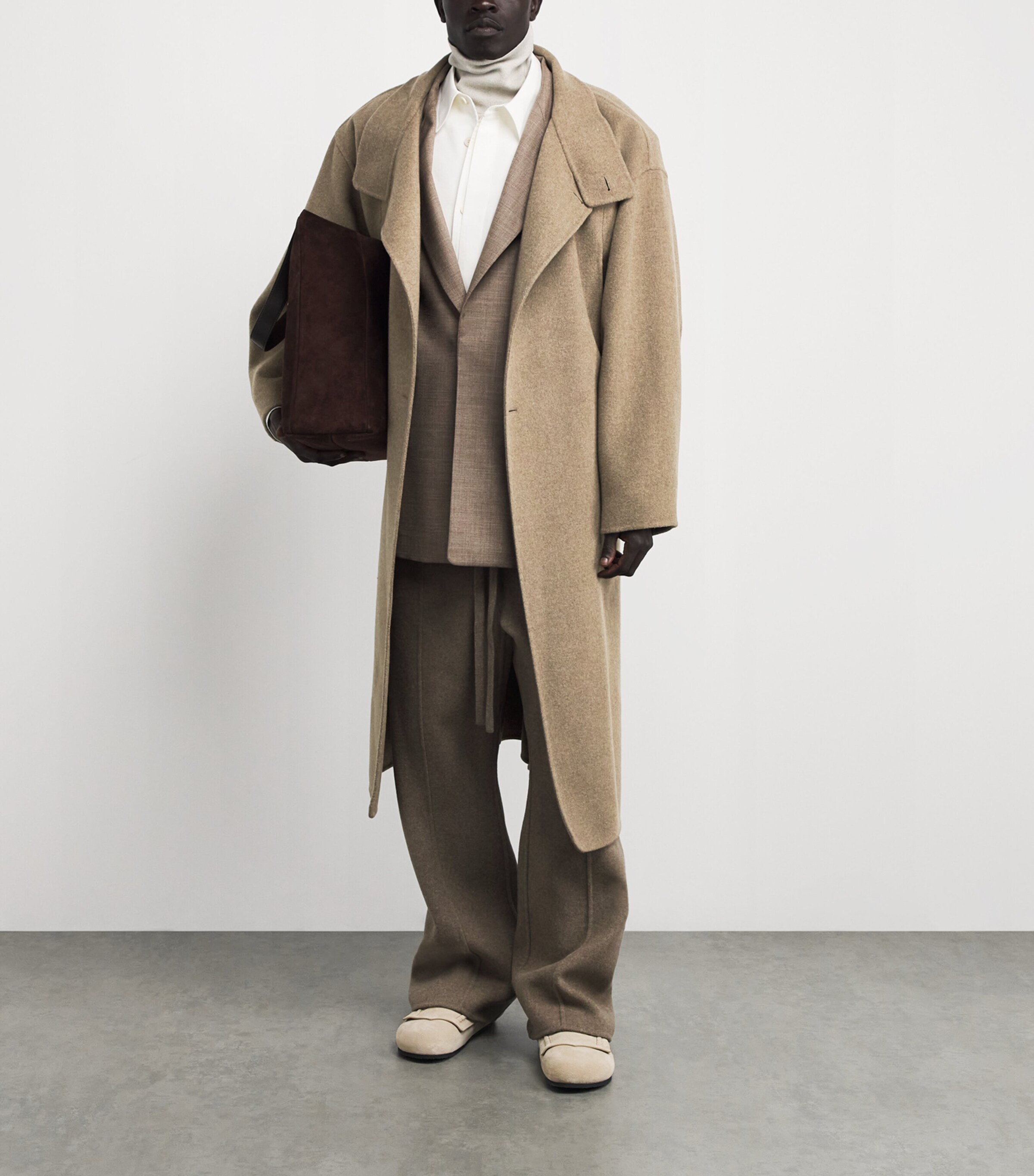 Wool-Cashmere Asymmetic Overcoat WALNUT Image 2
