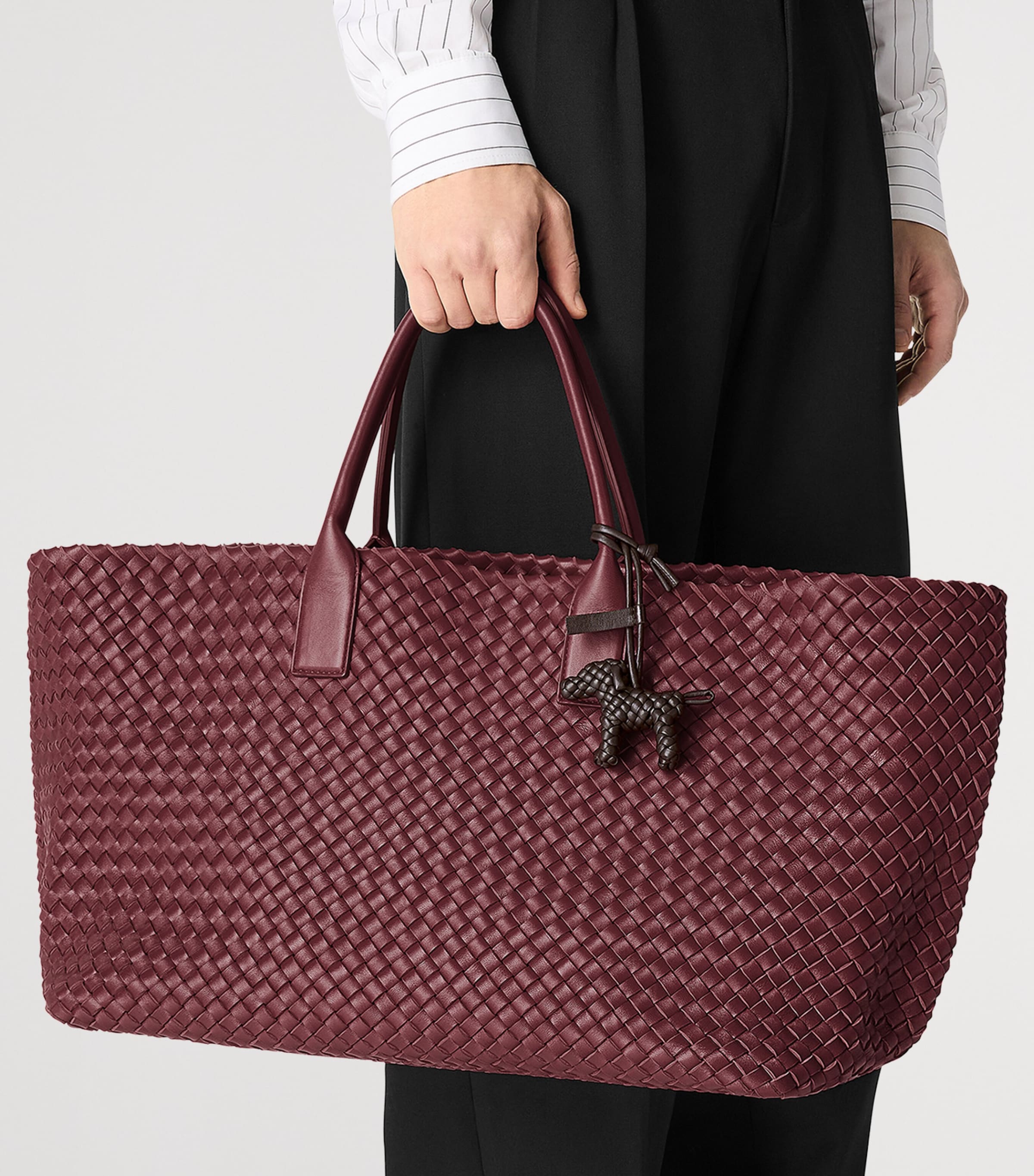 Bottega Veneta Brown Lambskin Woven Dog Charm | Harrods US