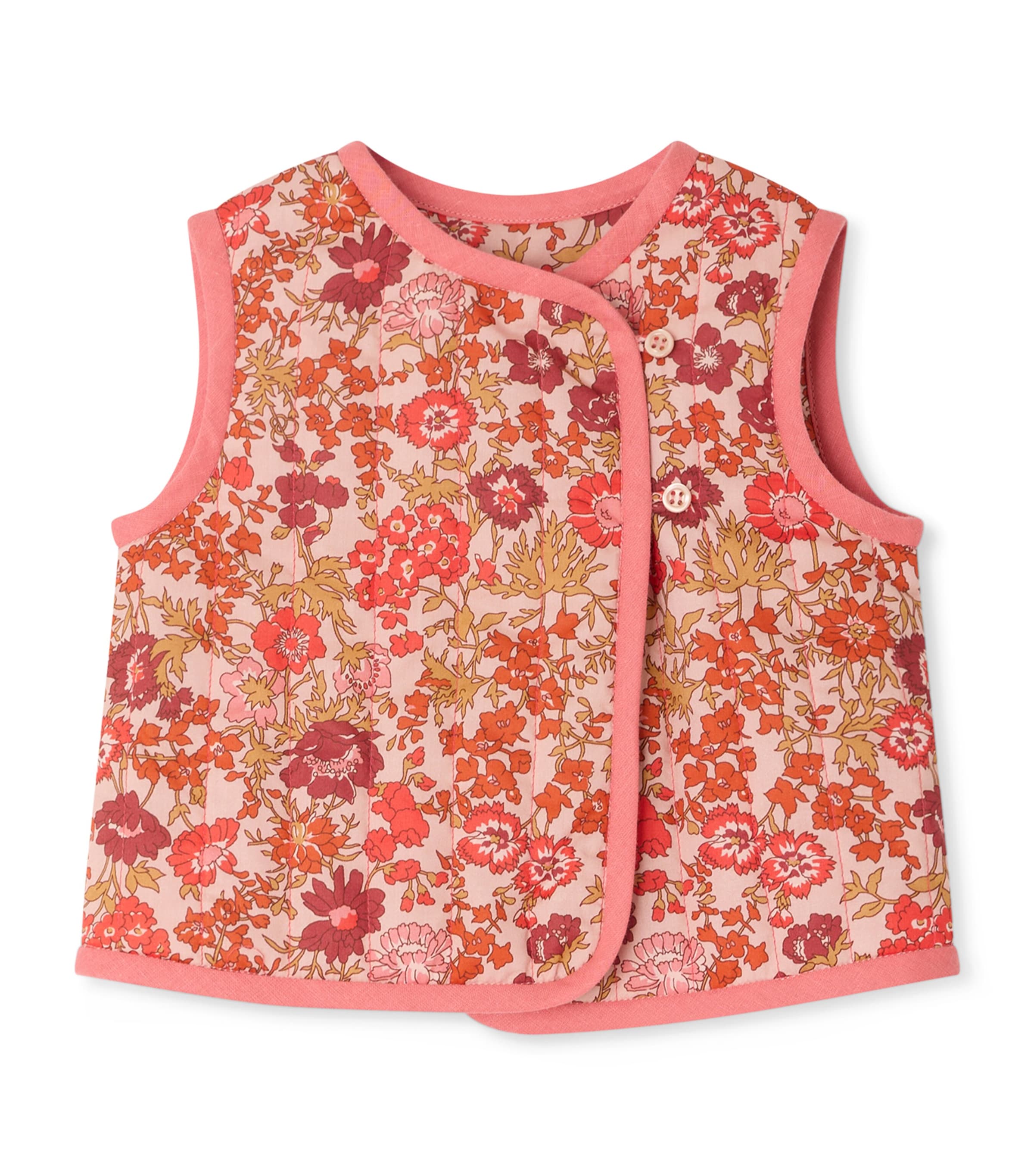 Bonpoint Cotton Floral Print Gilet (6-18 Months) Fleurs Rose Image 1