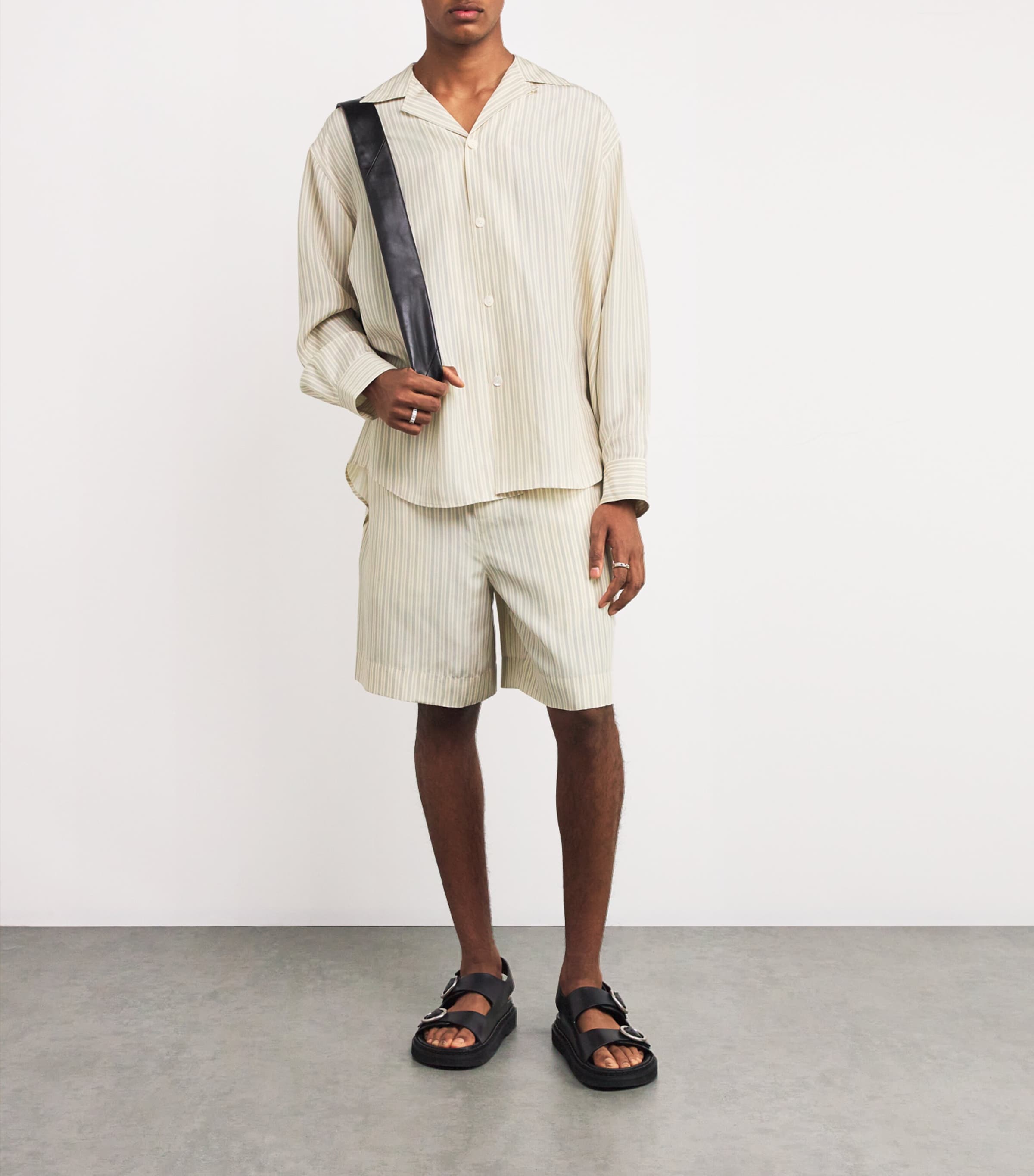 Róhe Mens Cotton Stripe Shirt Cream Hrtg Strip Image 2