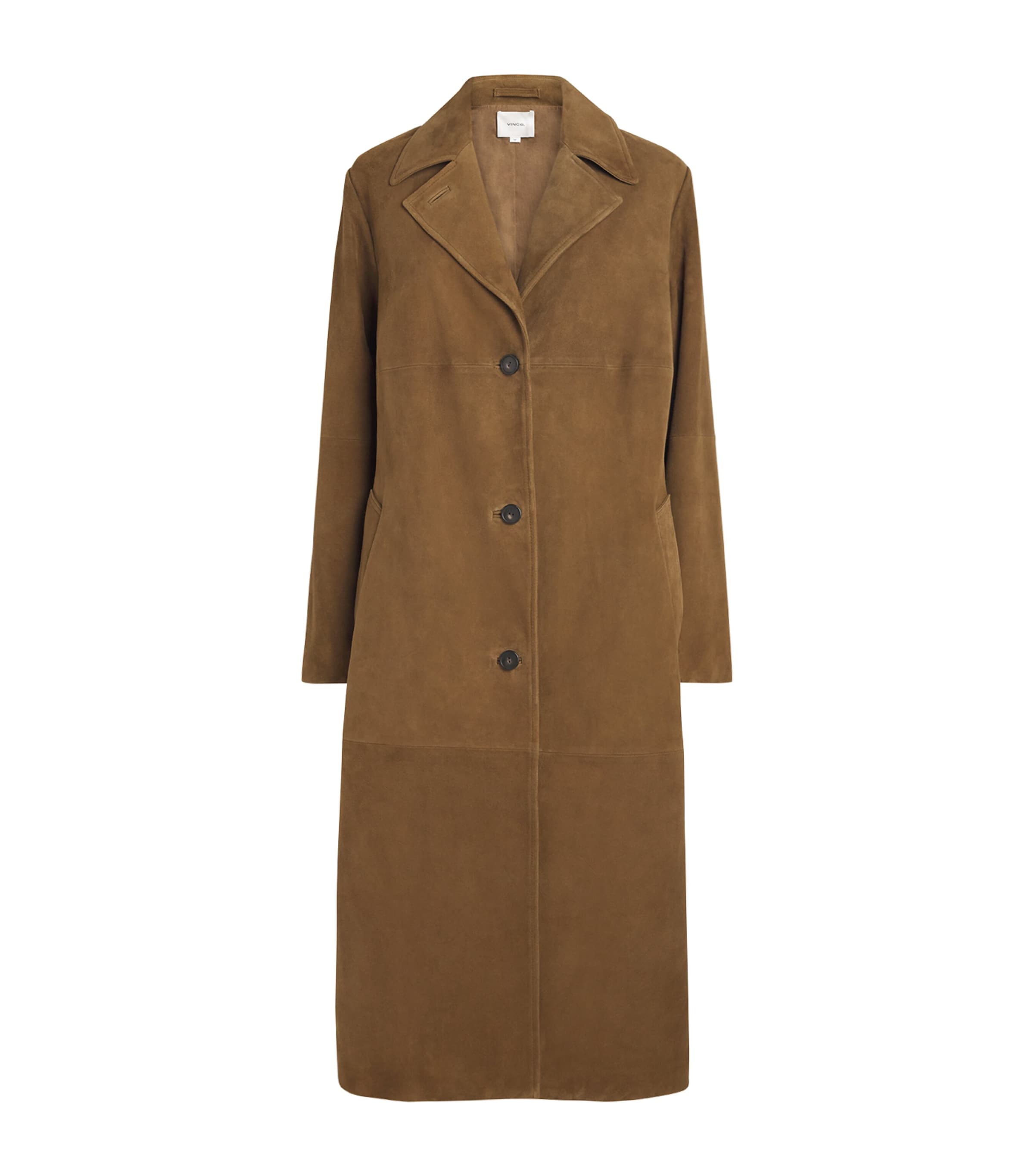 Vince Womens Suede Longline Coat Wood Moss Image 1