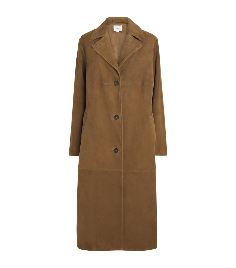 Vince Suede Longline Coat Wood Moss