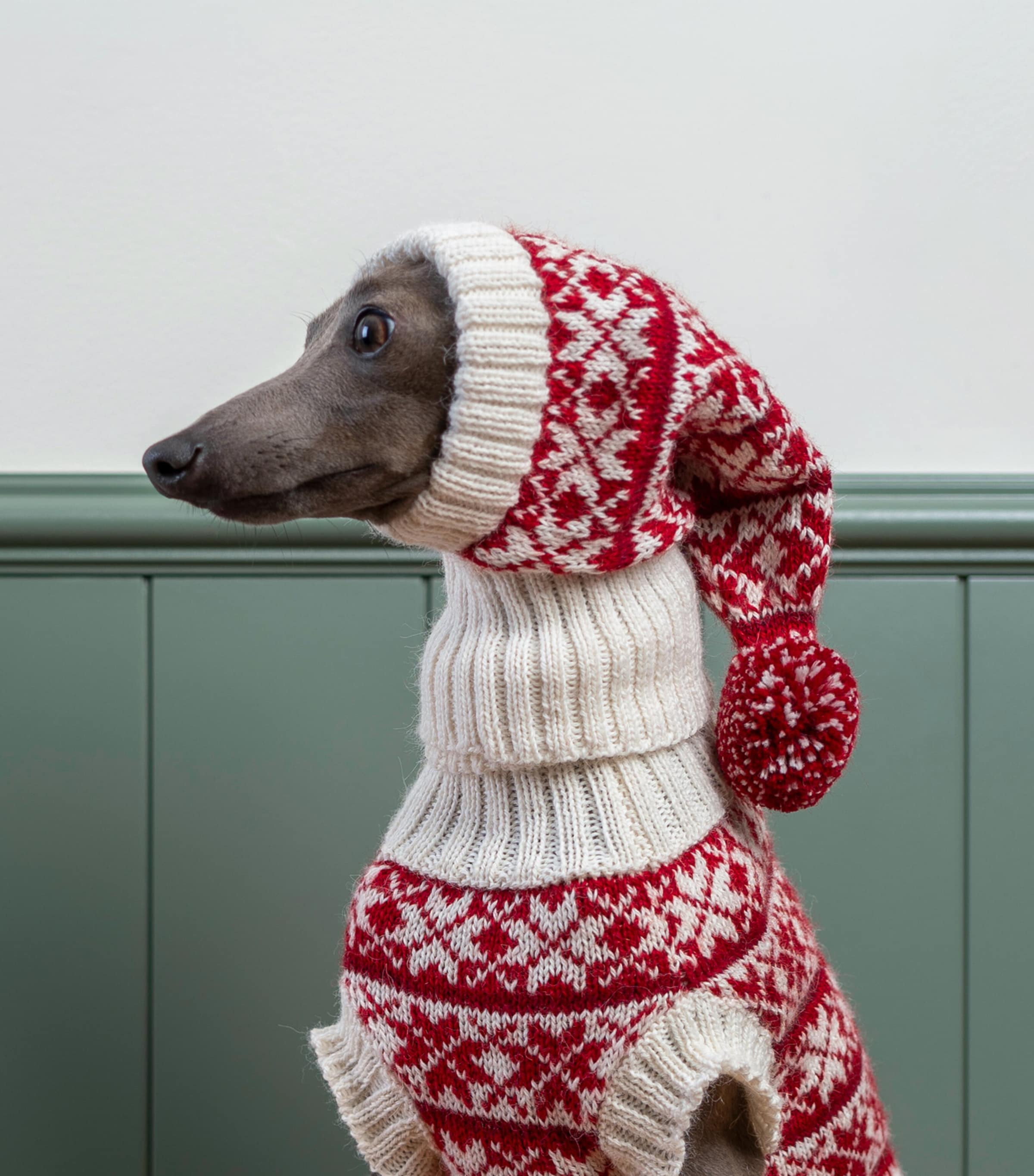 Alpaca-Blend Christmas Dog Hat WHITE / RED Image 2