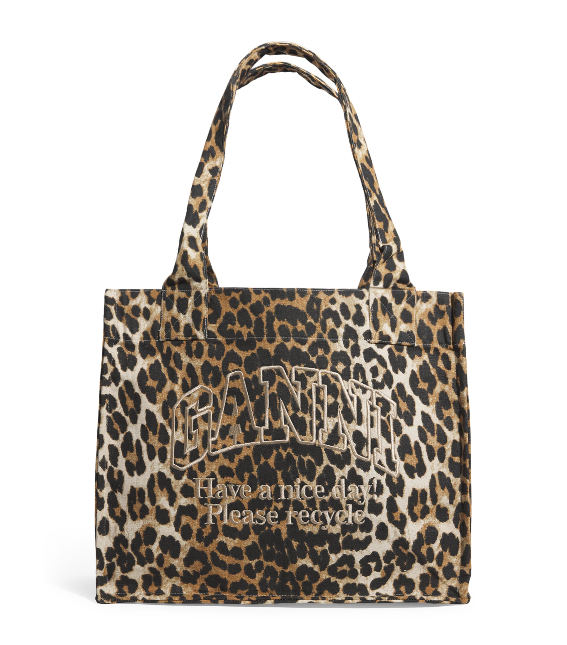 Ganni Leopard Large Canvas Tote Bag